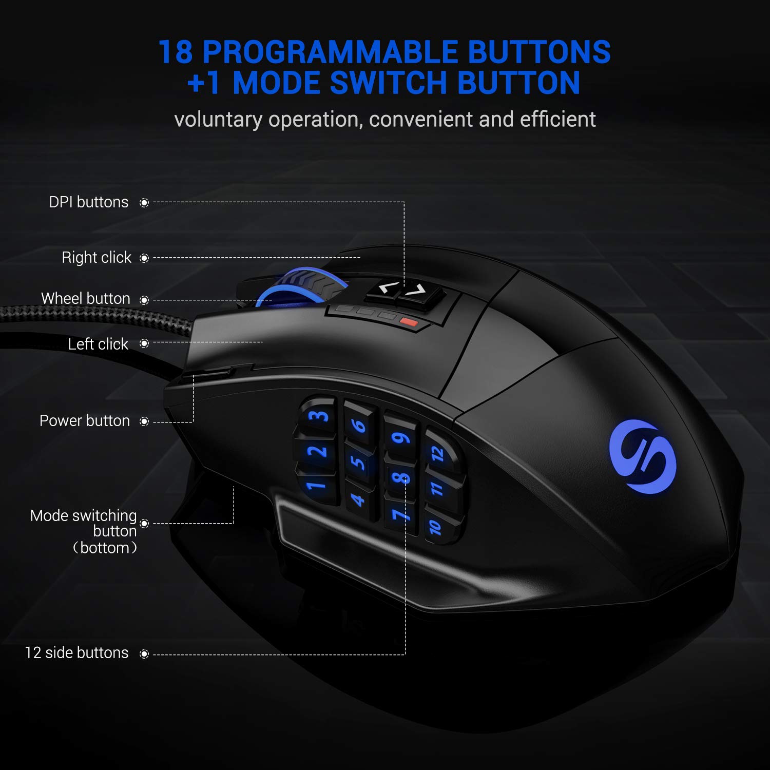UtechSmart Venus RGB Wired Gaming Mouse - 16400 DPI High Precision Laser, Programmable MMO Gaming Mouse for PC | Ergonomic Design for Long Gaming Sessions | Perfect for FPS, MOBA & MMO Games (IGN Recommended)
