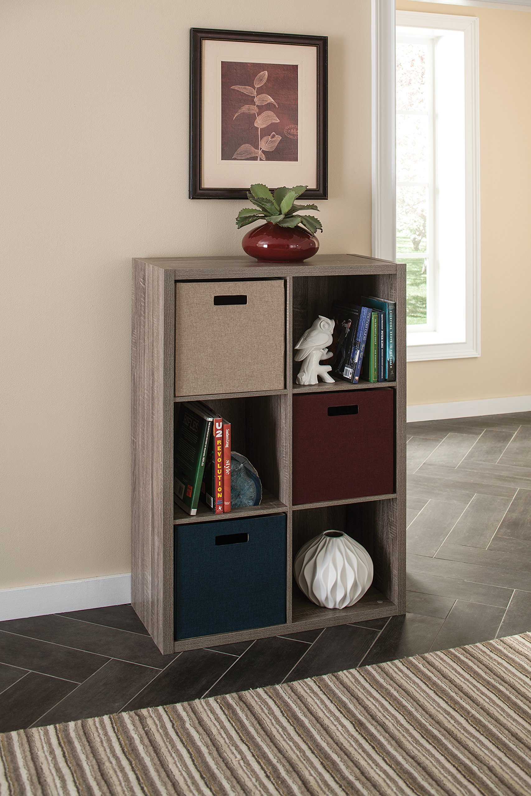 ClosetMaid 6-Cube Storage Shelf Organizer - Wooden Bookshelf with Back Panel for Bedroom, Living Room & Office - Easy Assembly Weathered Gray Home Organization Solution