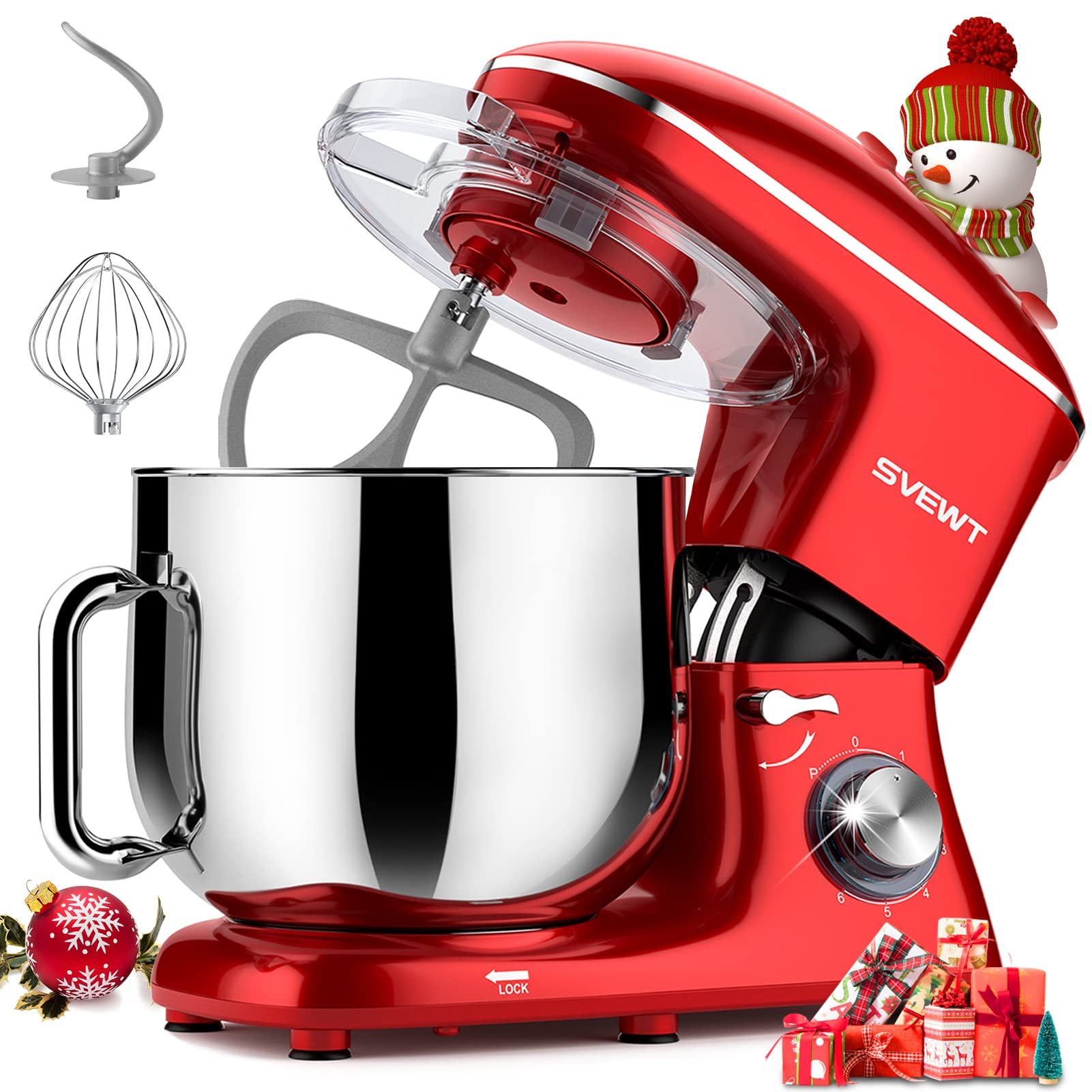 8.5 QT 660W 6-Speed Tilt-Head Stand Mixer - Electric Kitchen Mixer with Dough Hook, Wire Whip & Beater Attachments - Perfect for Baking, Cooking & Family Gatherings (Red)