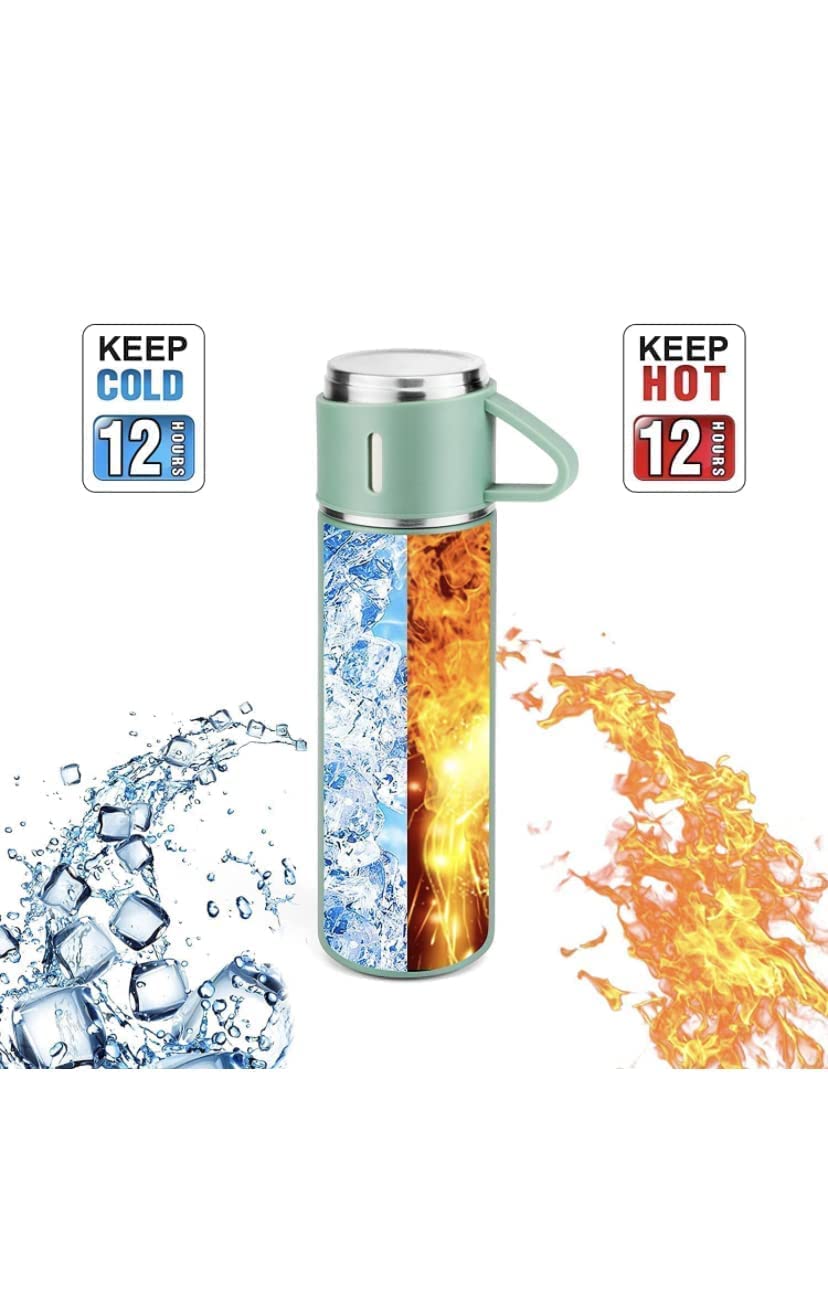 Premium Double Wall Stainless Steel Vacuum Insulated Water Bottle - 500ML Leakproof Thermos for Hot & Cold Drinks, Comes with 2 Cups - Ideal for Travel, Camping, Office & Gym - Great Gift for Coffee & Tea Lovers (Multicolor Options)