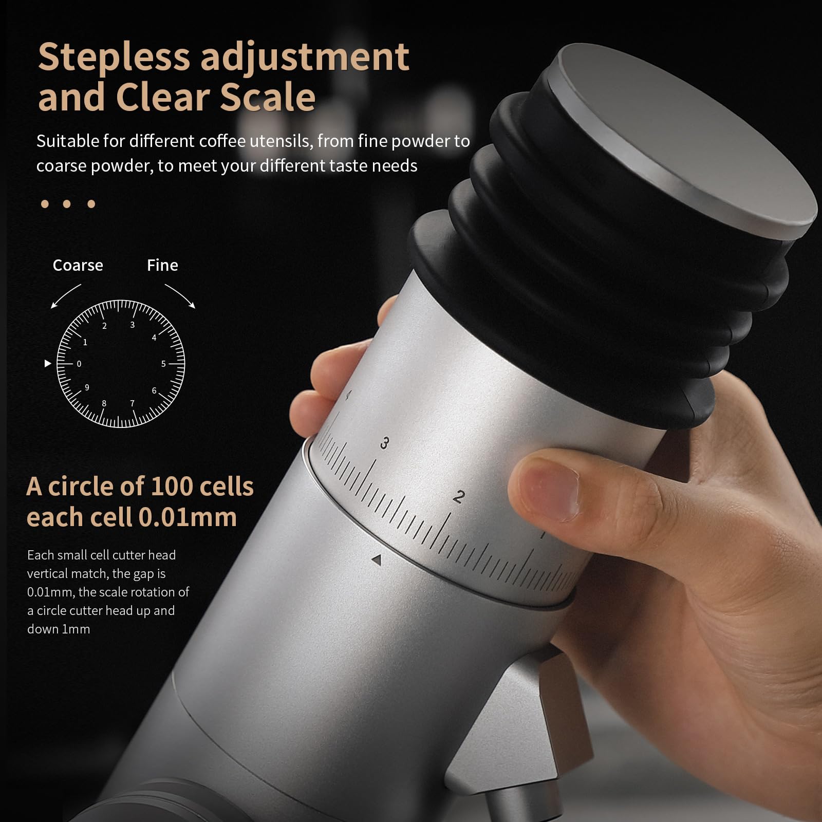 Premium Electric Burr Coffee Grinder - Stepless Adjustable Espresso Grinder with CNC Stainless Steel Conical Burrs, Magnetic Lid & Dosing Cup - Perfect for Home Baristas & Coffee Enthusiasts