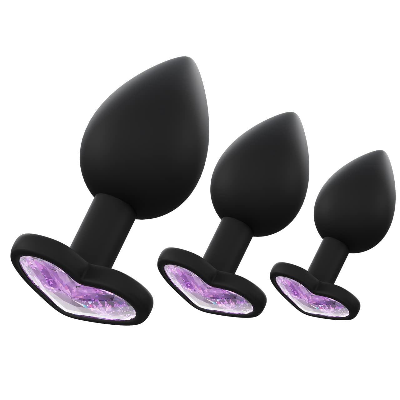 Premium 3-Piece Diamond Studded Anal Training Butt Plug Set (Black) - Soft Silicone Beginner Kit with Flared Base & Velvet Gift Bag - Adult Fetish Toys for Couples & Solo Play - Perfect for Sensual Exploration & Intimate Pleasure