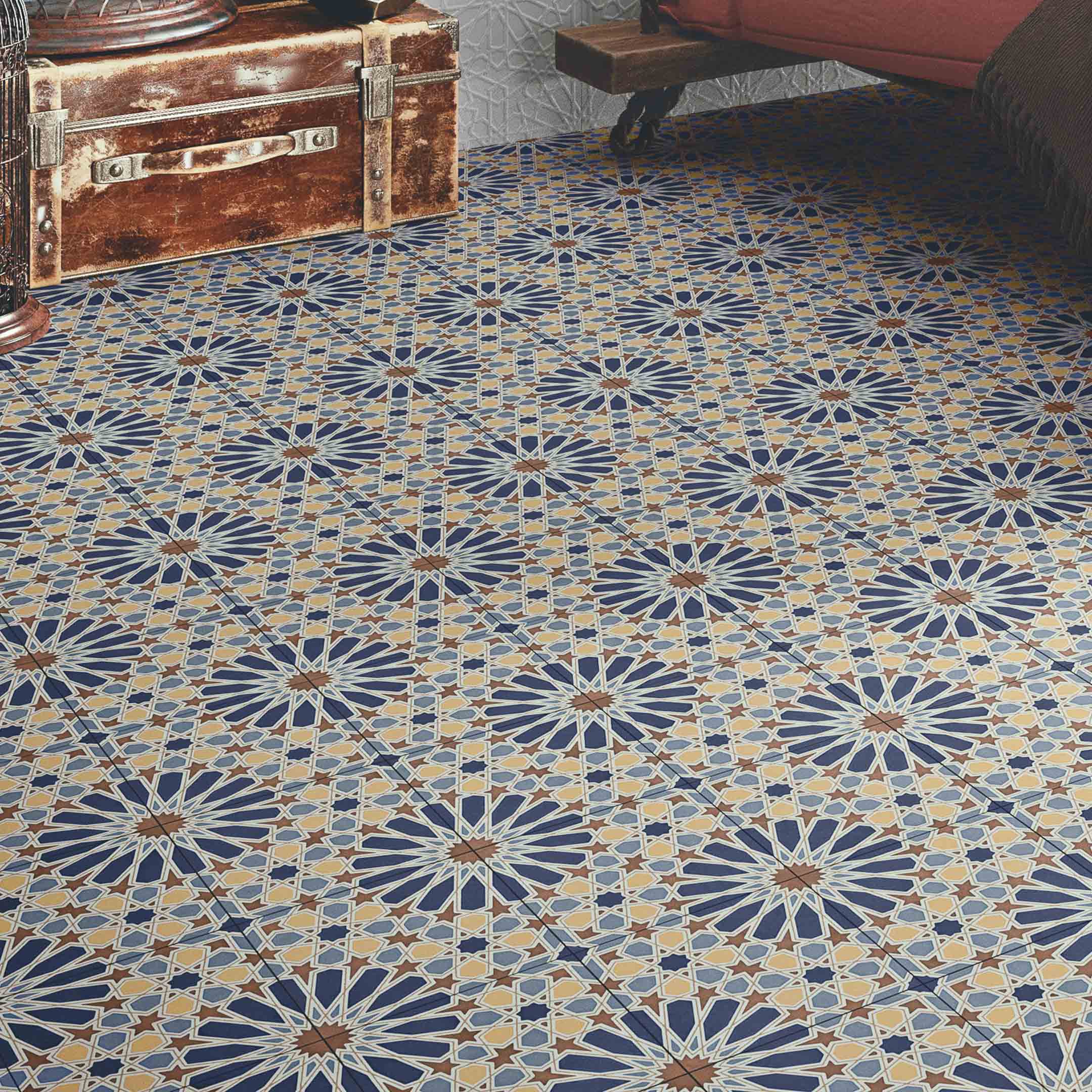 Alhambra Spanish Encaustic Cement Tile - Handmade Floor & Wall Tile for Kitchen, Bathroom, and Patio Decor