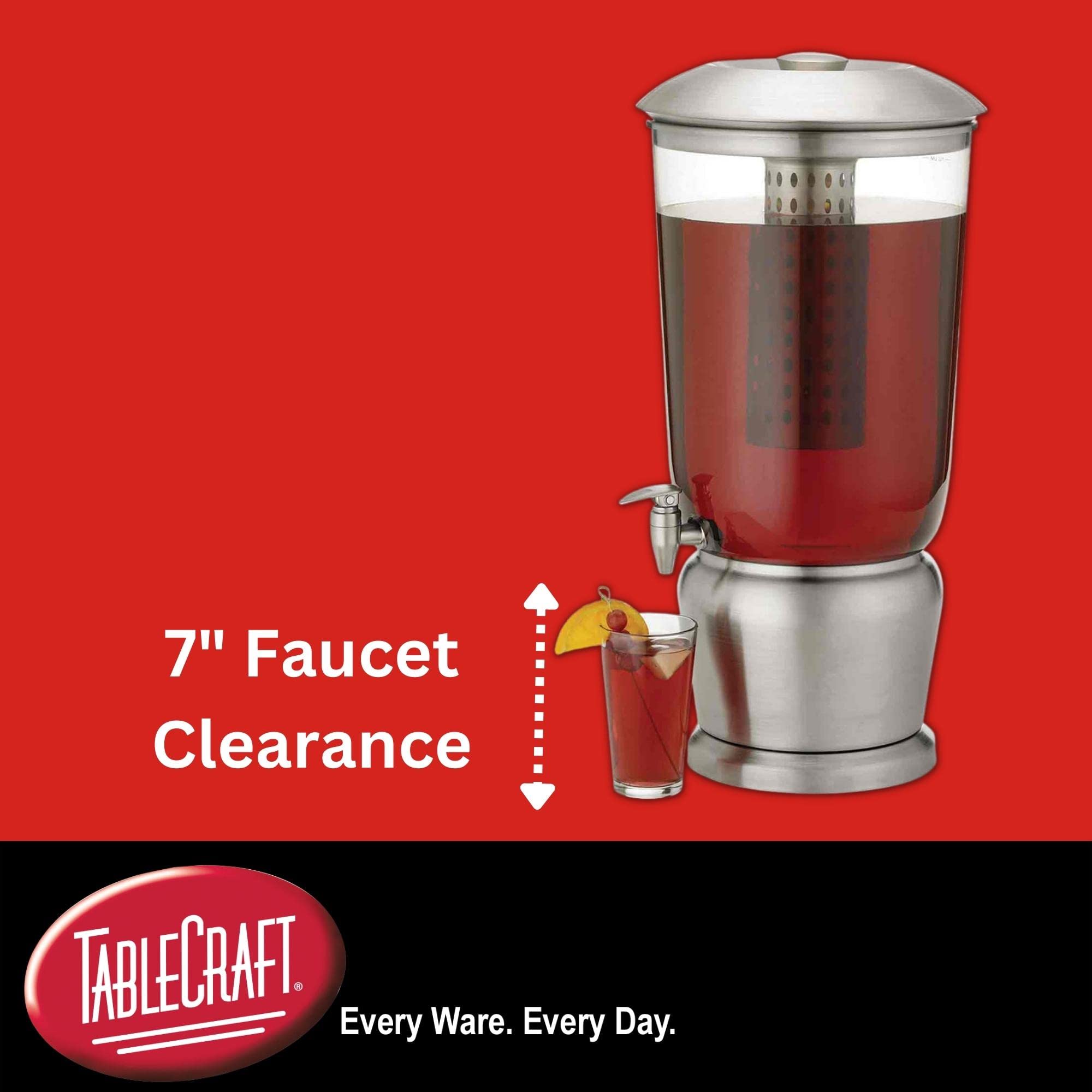 TableCraft 85 Large 5 Gallon BPA-Free Tritan Drink Dispenser with Fruit Infuser & Stainless Steel Stand - Perfect for Catering, Buffets, Home Parties, and Outdoor Events - Ideal for Lemonade, Iced Tea, and Cold Beverages