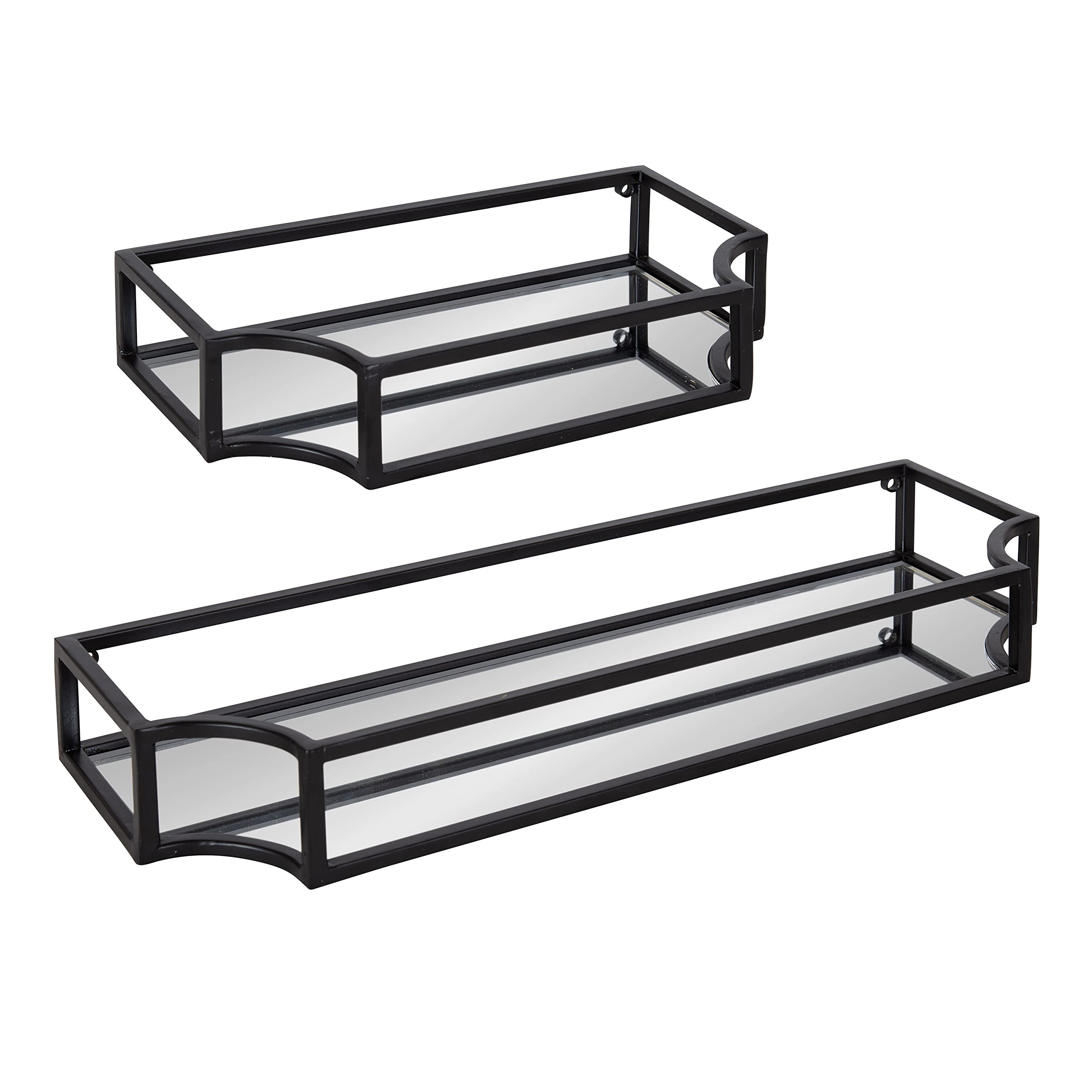 Kate and Laurel Ciel Modern Floating Shelves - Set of 2 Black Glass Shelves with Metal Frame for Wall Storage & Display | Perfect for Living Room, Bedroom, Bathroom Decor & Organizing Books, Plants, Photos