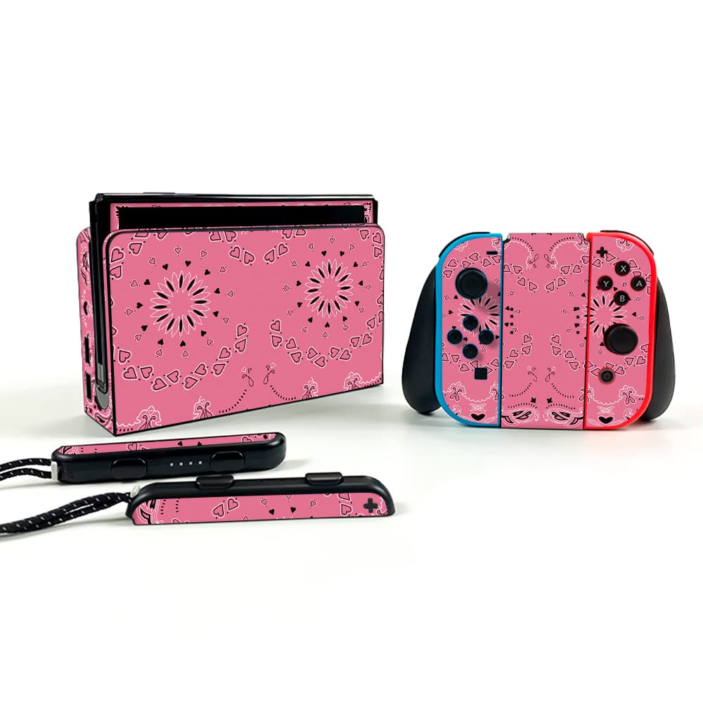 MightySkins Pink Bandana Vinyl Decal Wrap Cover for Nintendo Switch OLED - Protective, Durable, Customizable Skin | Easy to Apply & Remove | Made in USA | Perfect for Gaming, Travel, and Personalizing Your Console