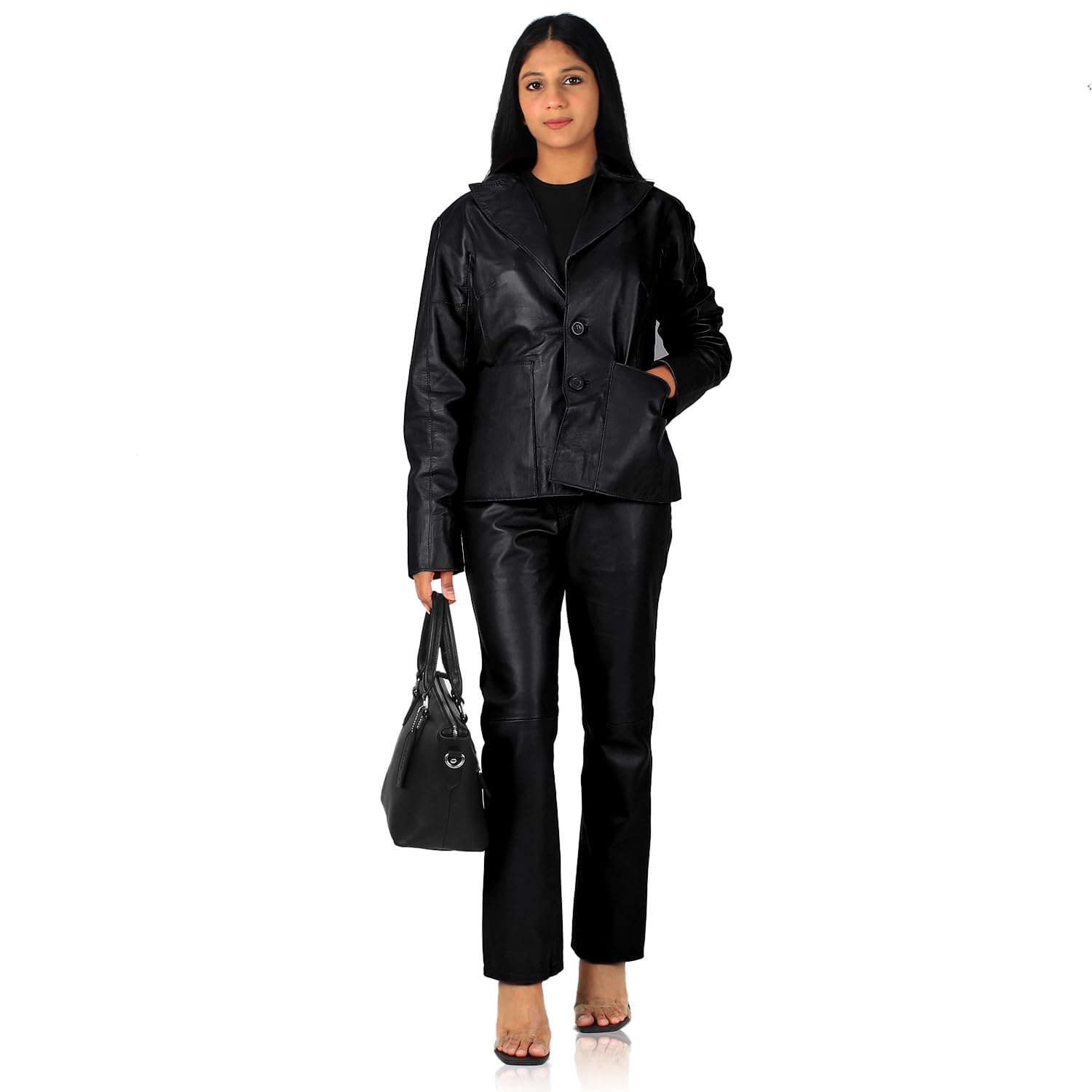 Laverapelle Women's Genuine Lambskin Straight Cut Leather Pants - Black Faux Leather Jeans for Casual Wear, Night Out & Fashion Styling (Model 2424004)