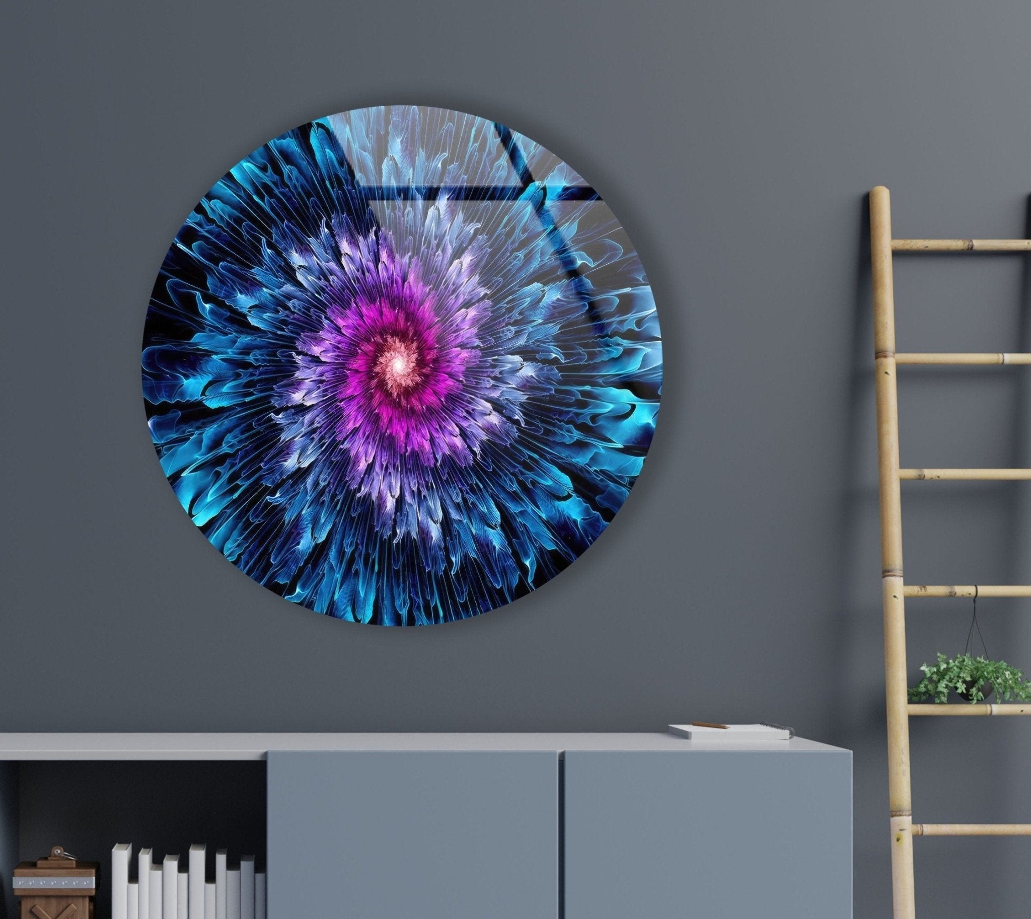 Abstract Round Purple & Blue Glass Wall Art - Modern Handmade Home Decor for Living Room, Bedroom & Office - Unique Statement Piece for Interior Design & Gifts