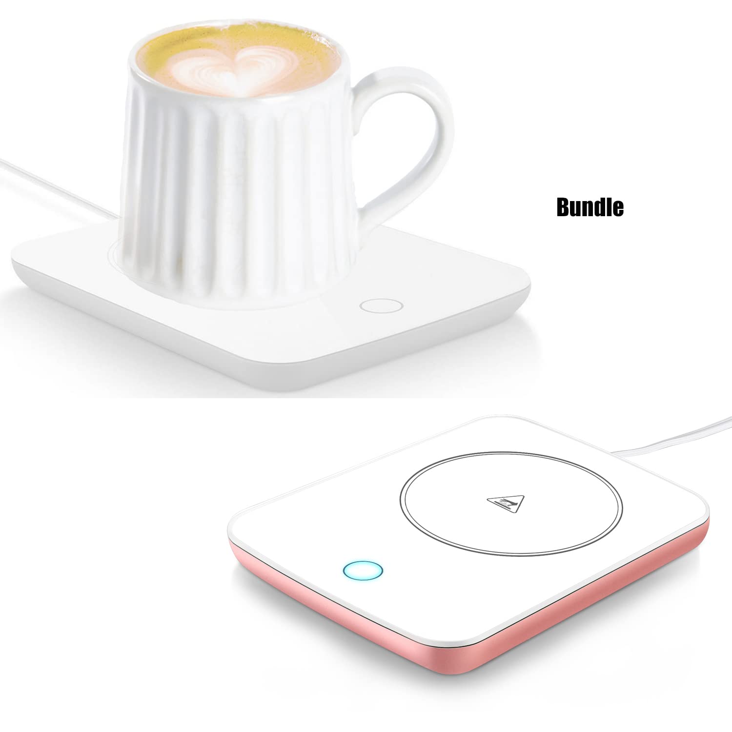 Misby 2-Pack Coffee Cup Warmer Set - Pink Desktop Mug Warmer & White USB Coffee Mug Warmer - Perfect for Office, Home, and Dorm Use