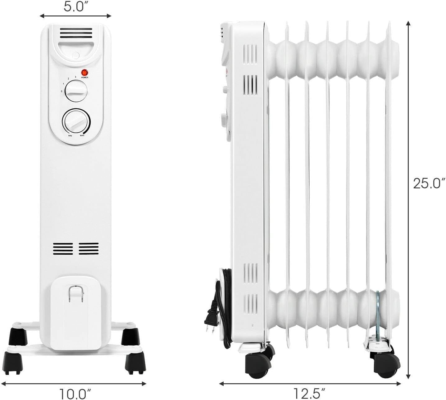 ARLIME 1500W Oil Filled Radiator Heater with Thermostat - 3 Heat Settings, Overheat & Tip-Over Protection - Energy Efficient Space Heater for Bedroom, Office, Living Room - Quiet Electric Heater for Winter Indoor Use