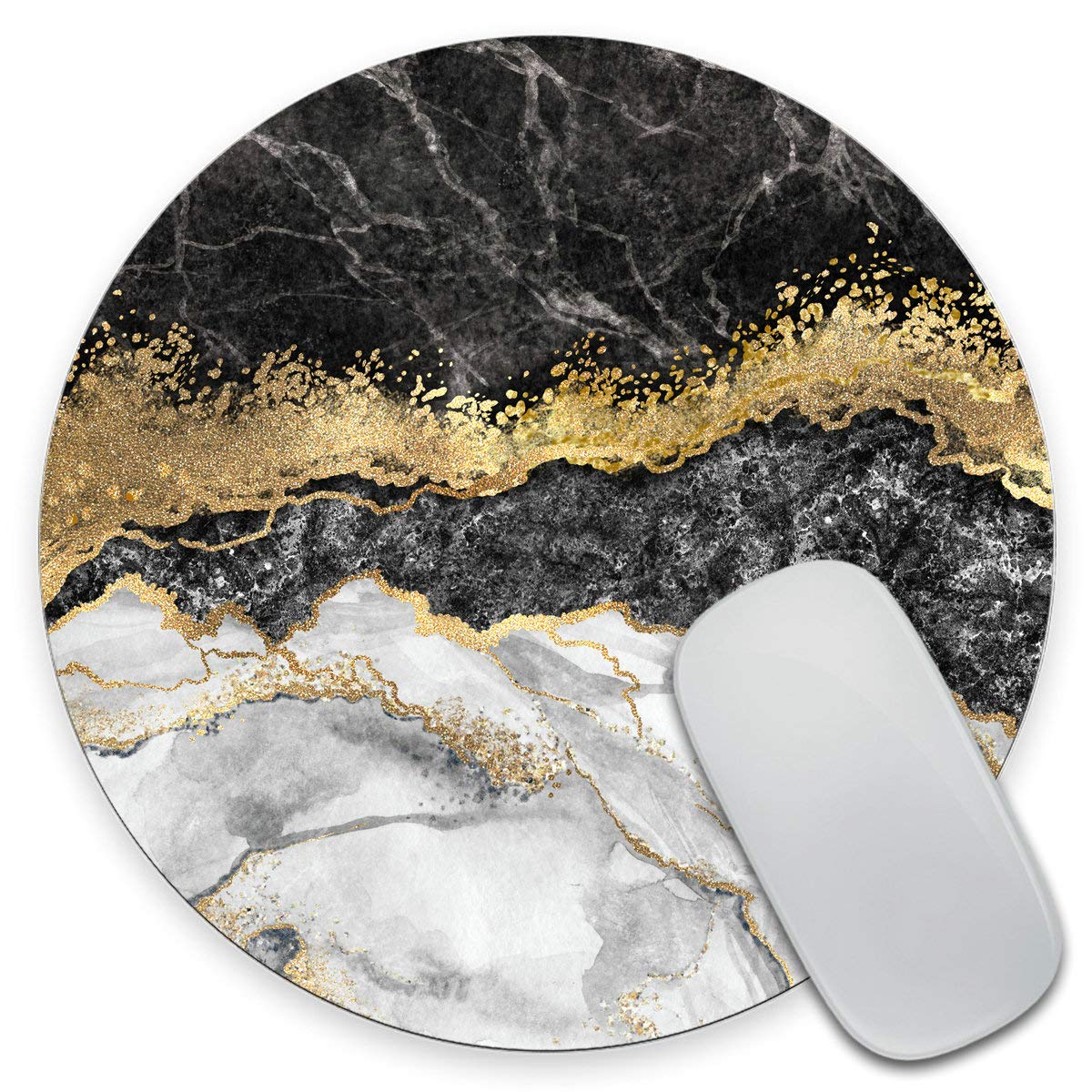 Marble & Gold Foil Mouse Pad - Custom Round Desk Accessory for Office Decor & Gaming Setup - Non-Slip Computer Mouse Mat for Work & Home Use