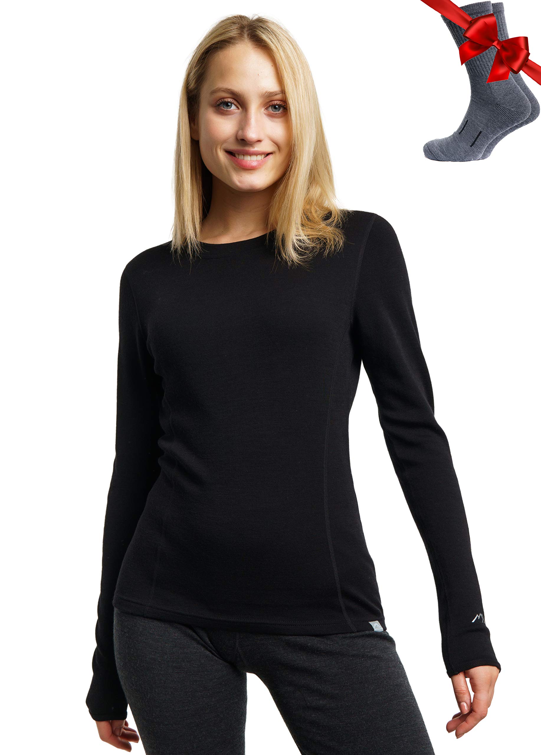 MerinoTech 100% Merino Wool Base Layer for Women - Lightweight, Midweight & Heavyweight Thermal Long Sleeve Shirts with Warm Socks - Perfect for Hiking, Skiing & Winter Outdoor Activities