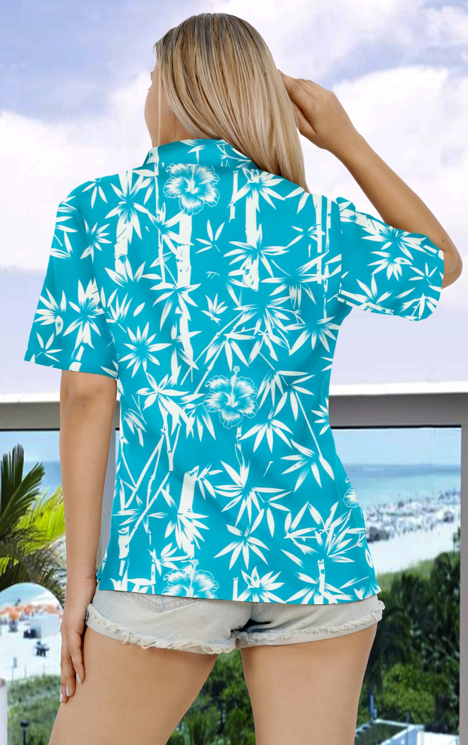 LA LEELA Women's Hawaiian Short Sleeve Blouse - Floral Beach Shirt for Summer Vacation, Pool Party & Tropical Getaway