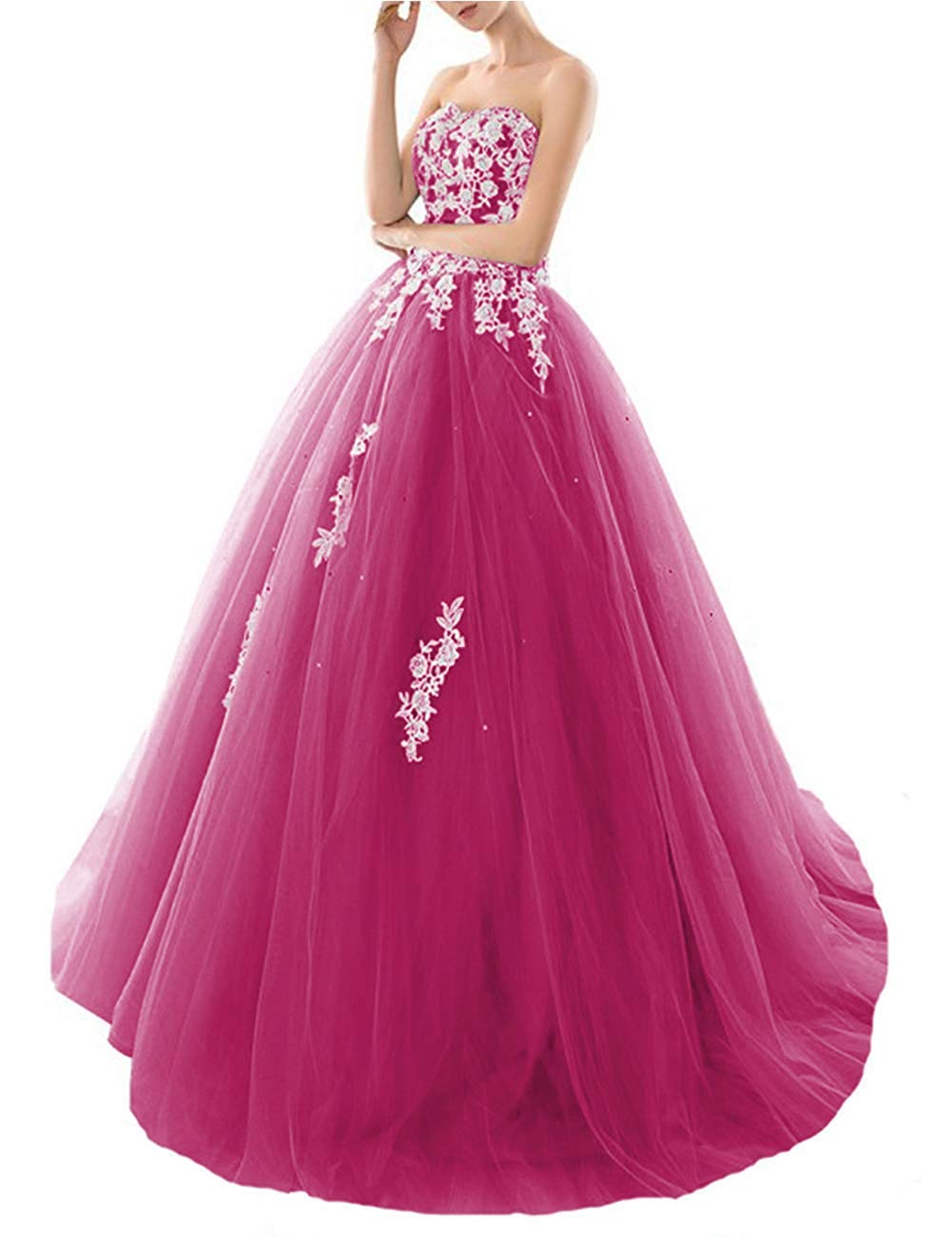 Elegant Fuchsia Strapless Ball Gown for Women - Quinceañera, Sweet 16, Prom & Formal Party Dresses with Corset & Appliques | Perfect for Homecoming, Wedding Guest & Special Occasions