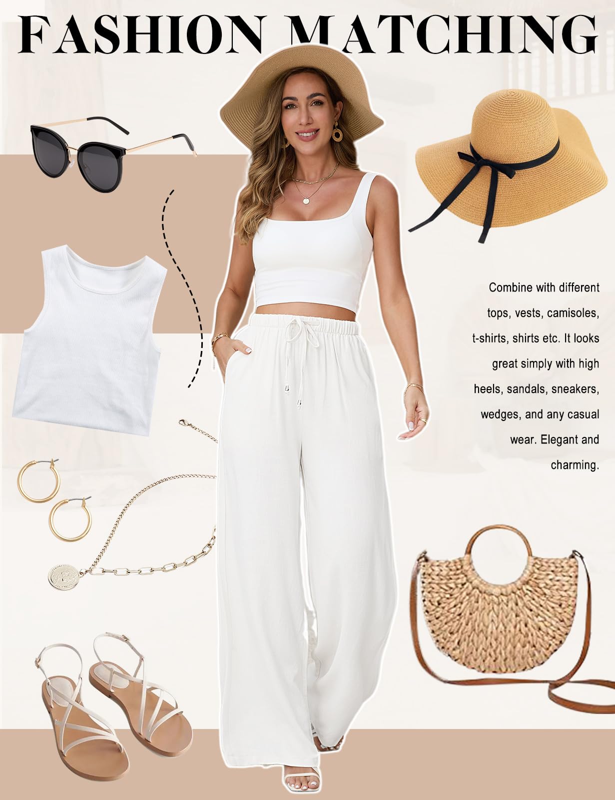 Women's Linen Pants - Casual Wide Leg Palazzo Pants for Summer | Loose Flowy Beach Trousers with Drawstring Waist | Perfect for Vacation, Yoga & Boho Style Outfits