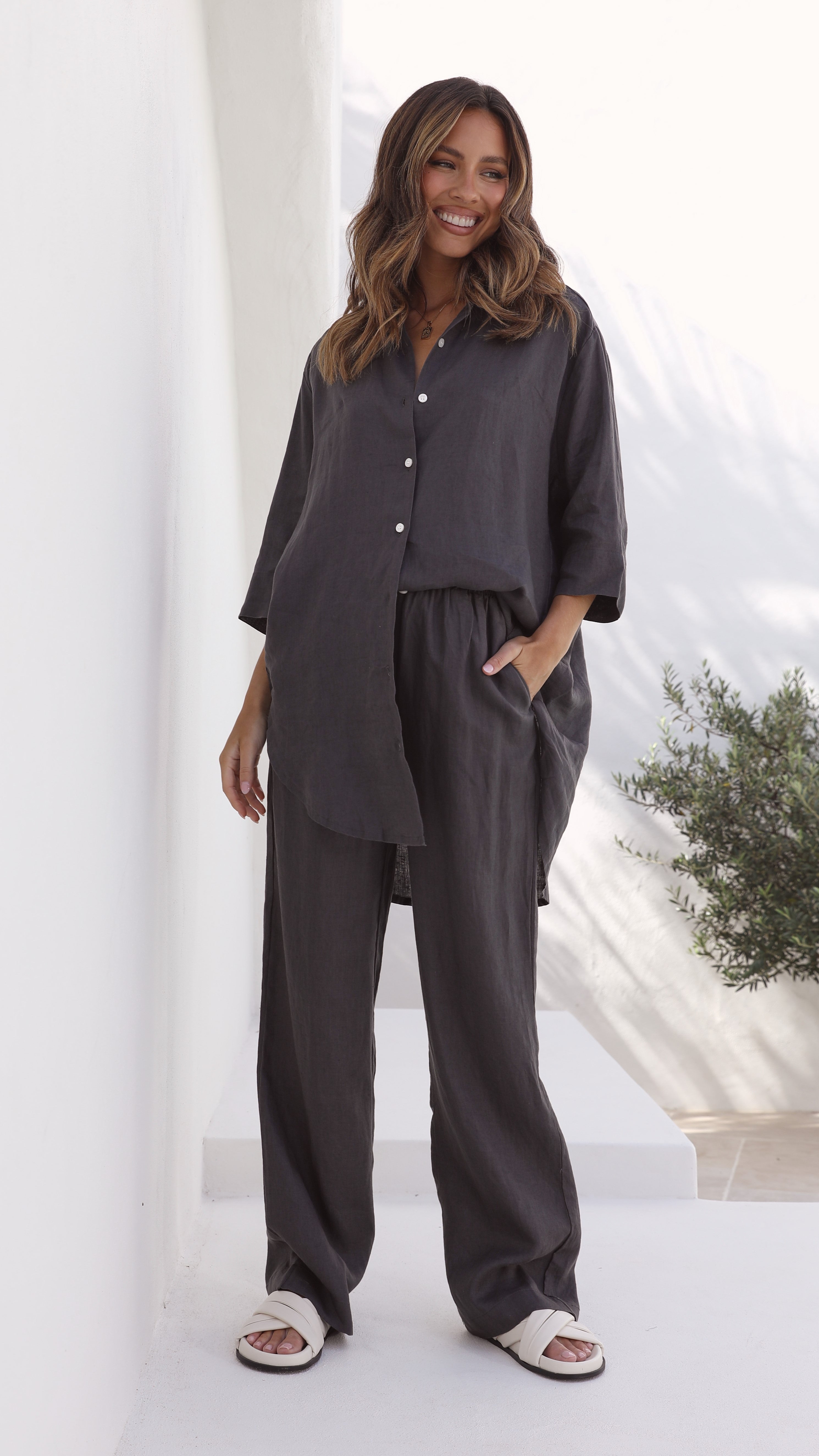 Premium Linen Lounge Pants for Women - Soft & Breathable Coal Black Comfort Pants - Perfect for Yoga, Home Relaxation & Casual Wear