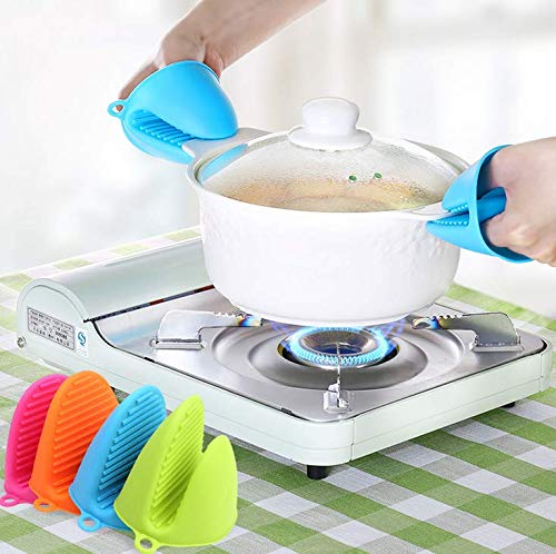 2 Pairs Heat Resistant Silicone Mini Oven Mitts - Non-Slip Cooking & Baking Gloves for Microwave, Kitchen, BBQ - Perfect for Baking, Grilling, and Handling Hot Dishes (Orange & Blue)