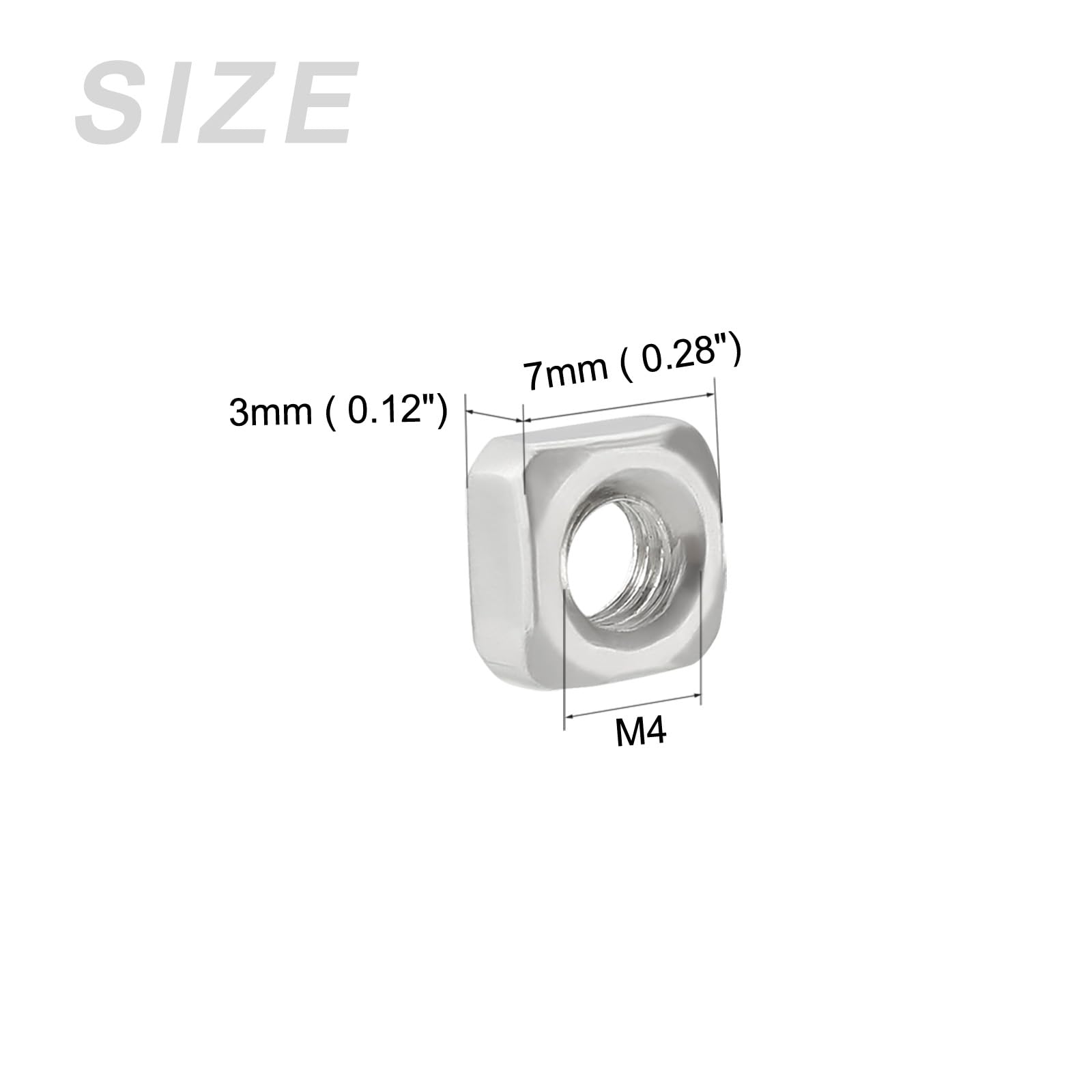 METALLIXITY M4x0.7mm Square Nuts 50Pcs - 304 Stainless Steel Fastener Hardware for Furniture, Construction & Mechanical Equipment - Corrosion Resistant Silver Nuts (Perfect for DIY Projects, Home Improvement & Industrial Applications)