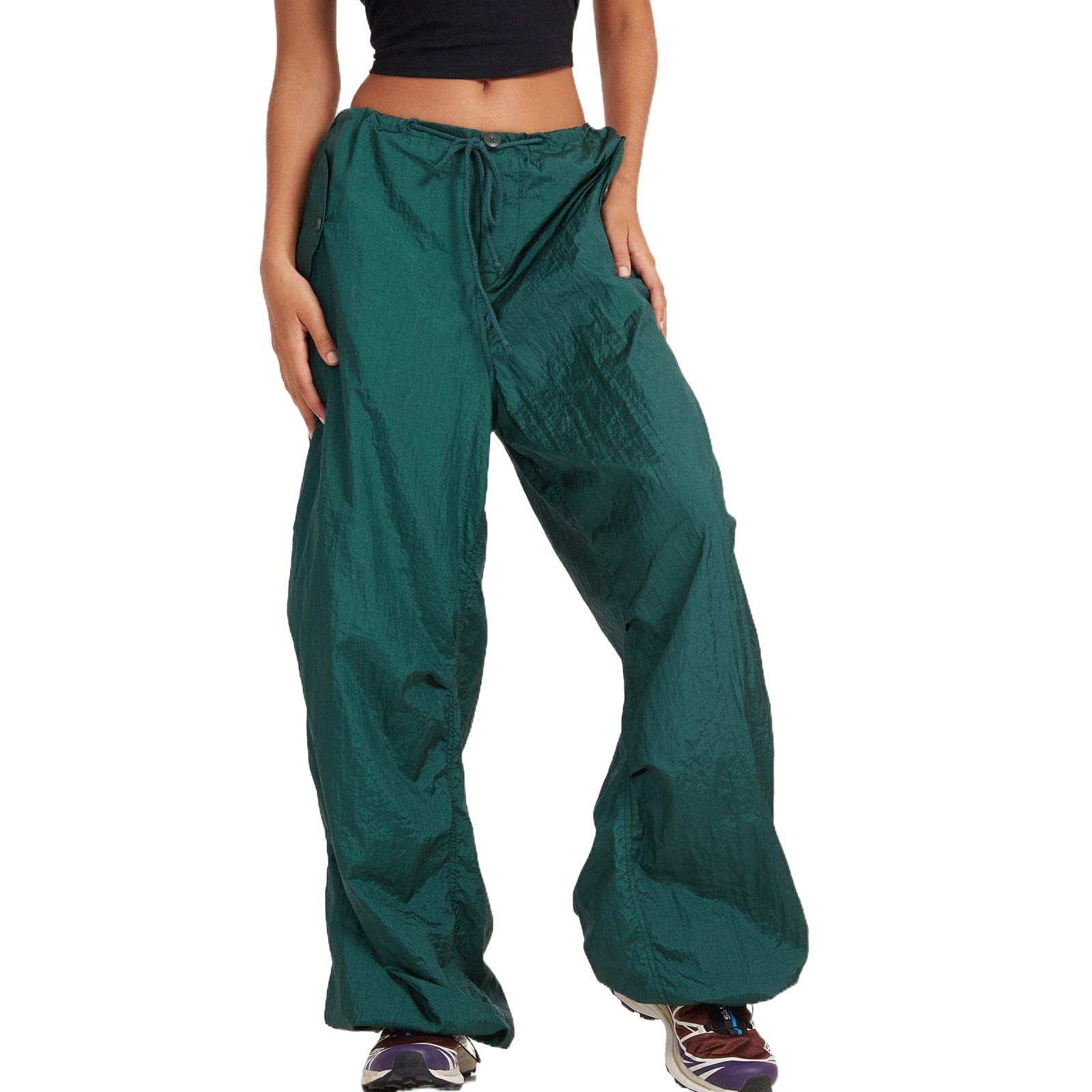 NUFIWI Women's Low Waist Baggy Cargo Pants - Y2K Wide Leg Drawstring Loose Pocket Jogger Trousers for Hippie Punk Streetwear | Perfect for Casual Outfits, Music Festivals & Urban Fashion