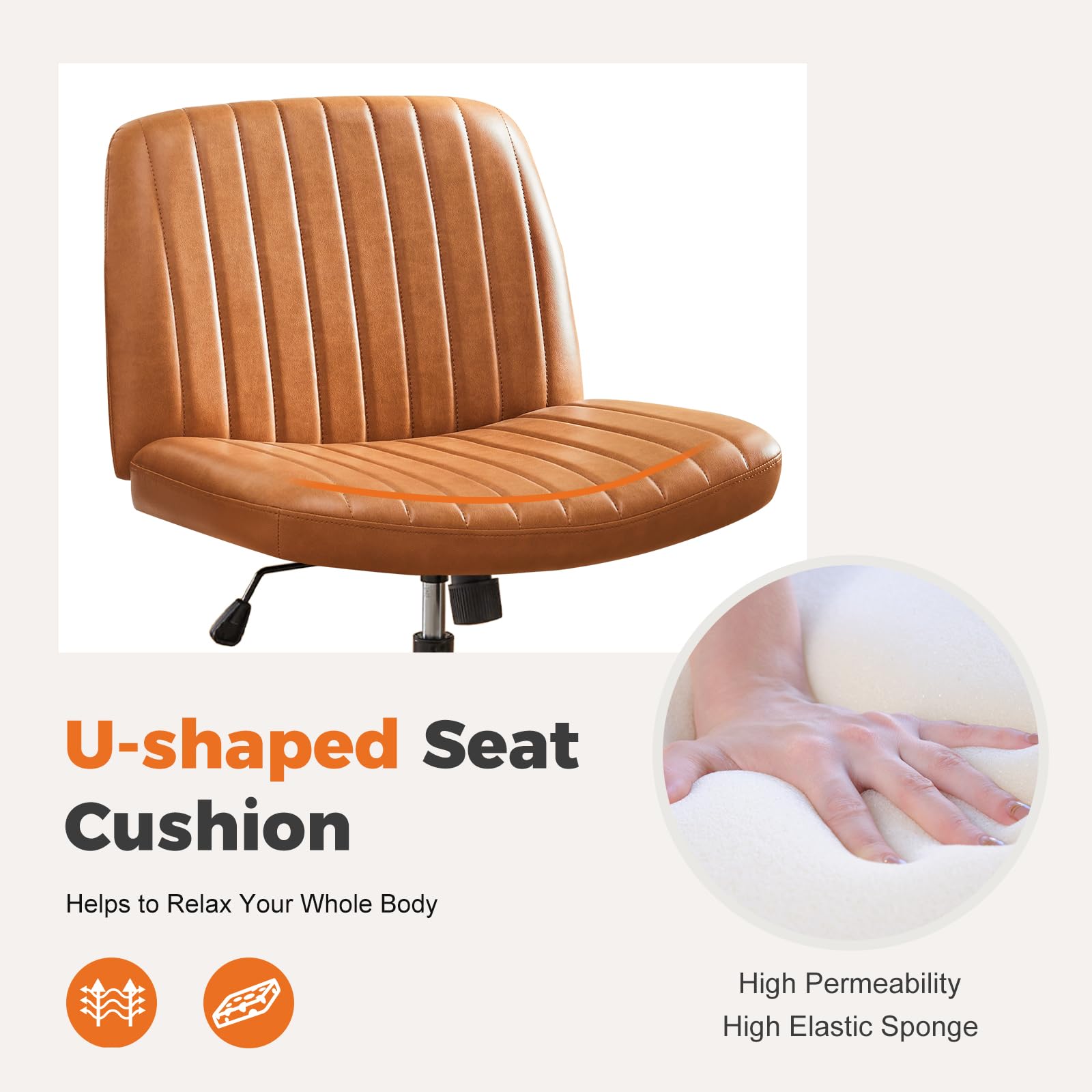 Sweetcrispy Cross Legged Office Chair - Armless Wide Desk Chair Without Wheels, Adjustable Swivel Home & Vanity Chair for Small Spaces | Perfect for Home Office, Study Room, Dormitory & Makeup Station