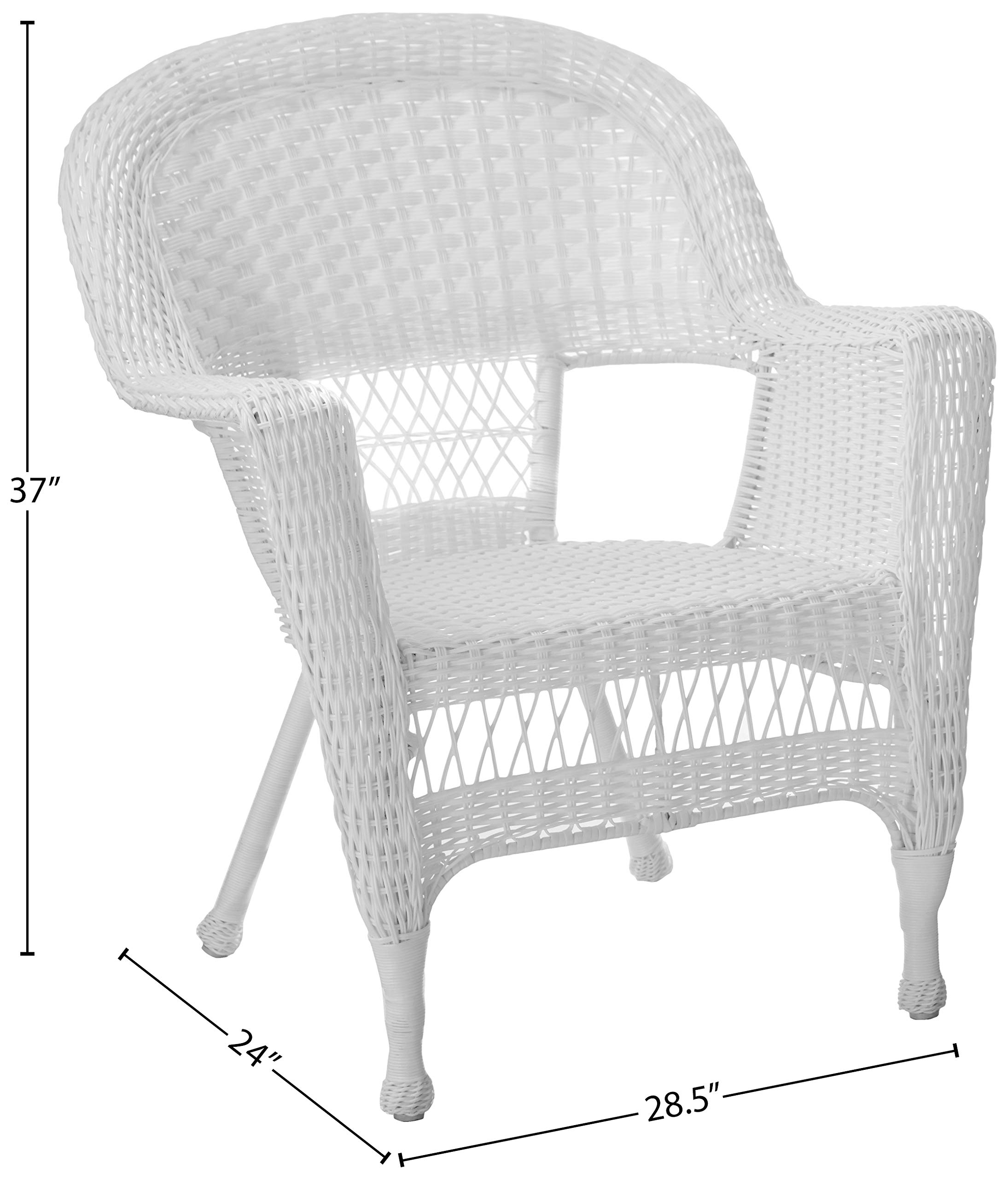 Jeco 3-Piece Wicker Patio Furniture Set - White Rattan Chair & Side Table for Outdoor Garden, Porch or Poolside Relaxation