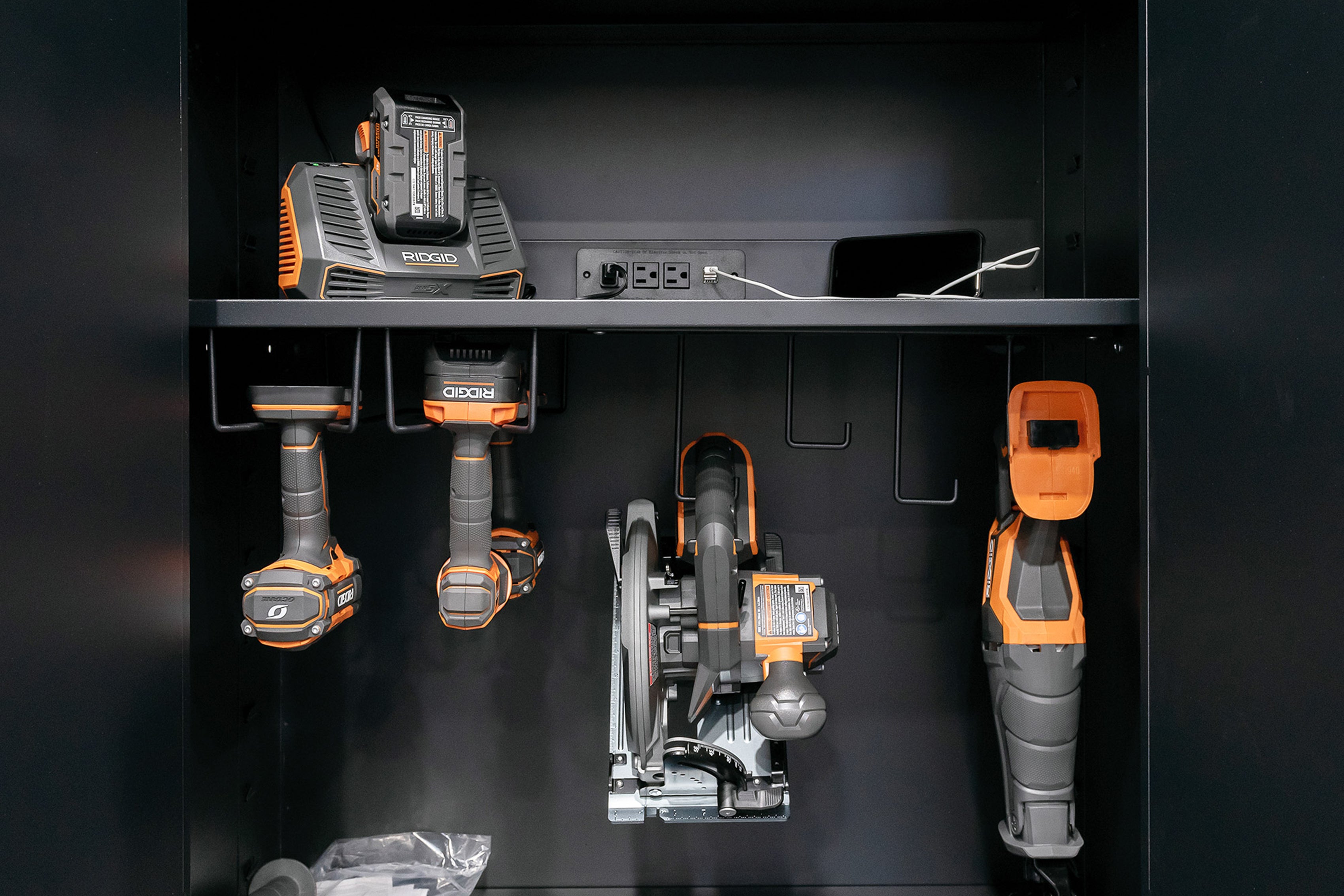 ProSlat Fusion Plus Charging Shelf 40 - Wall Mount Organizer with USB Ports for Phones & Tablets | Perfect for Garage, Workshop & Home Office Organization