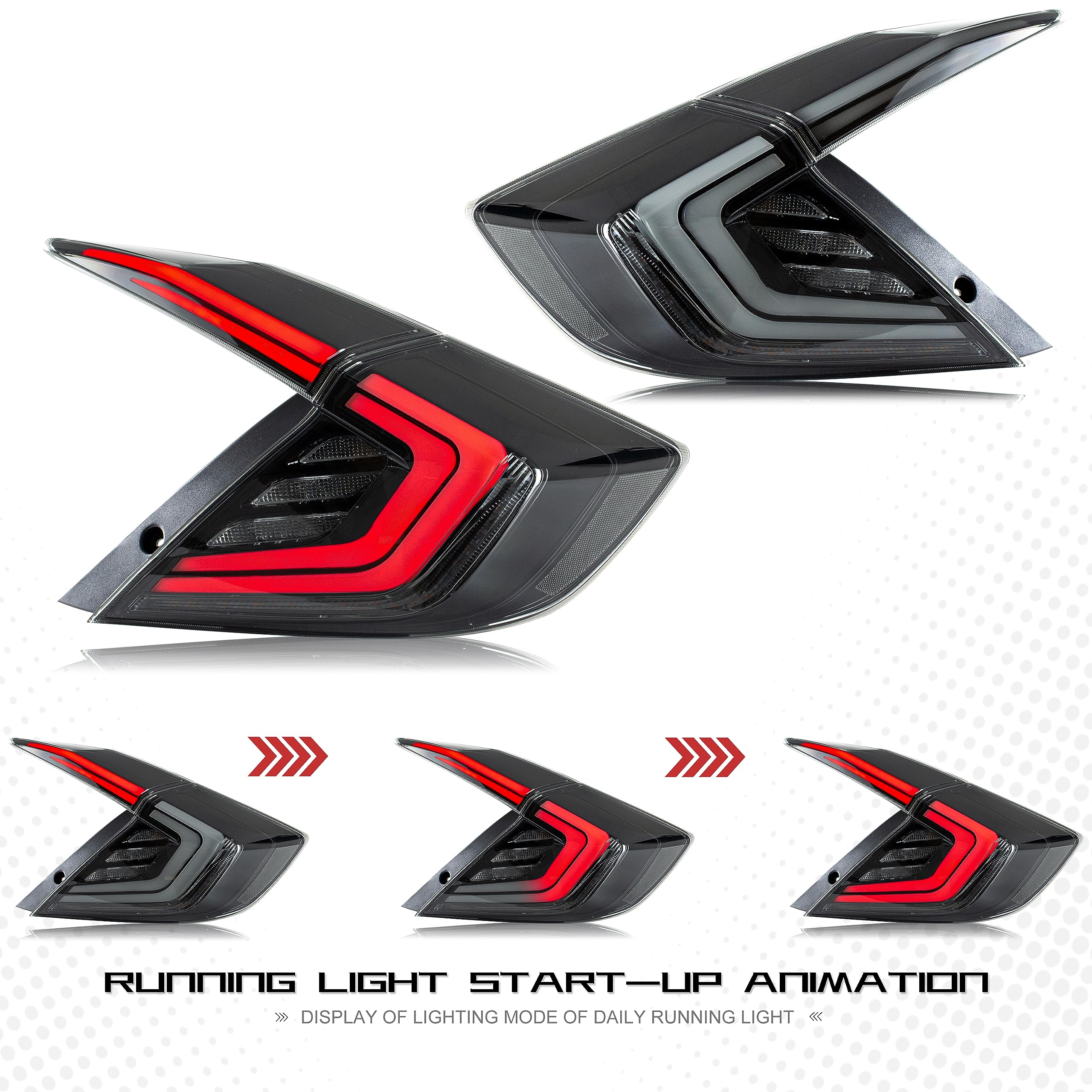 2016-2021 Honda Civic 10th Gen Sedan LED Tail Lights with DRL & Start-Up Animation | Flashing Brake Lights | Not for Hatchback | Upgrade Your Night Driving Safety & Style