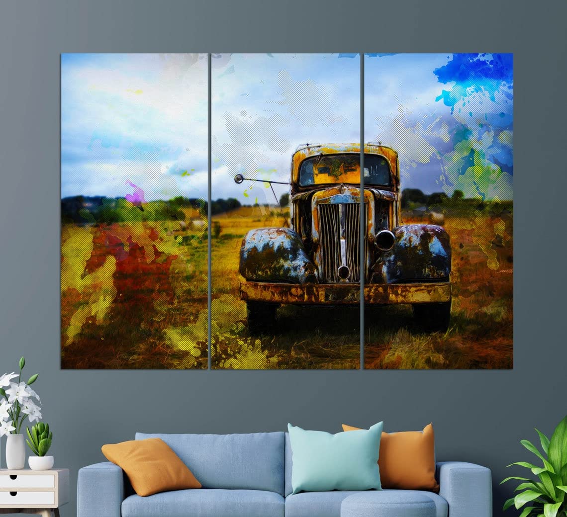Vintage Car Canvas Print - Retro Car Wall Art - Classic Old Cars Painting - Home & Office Decor - Perfect for Living Room, Bedroom, Man Cave