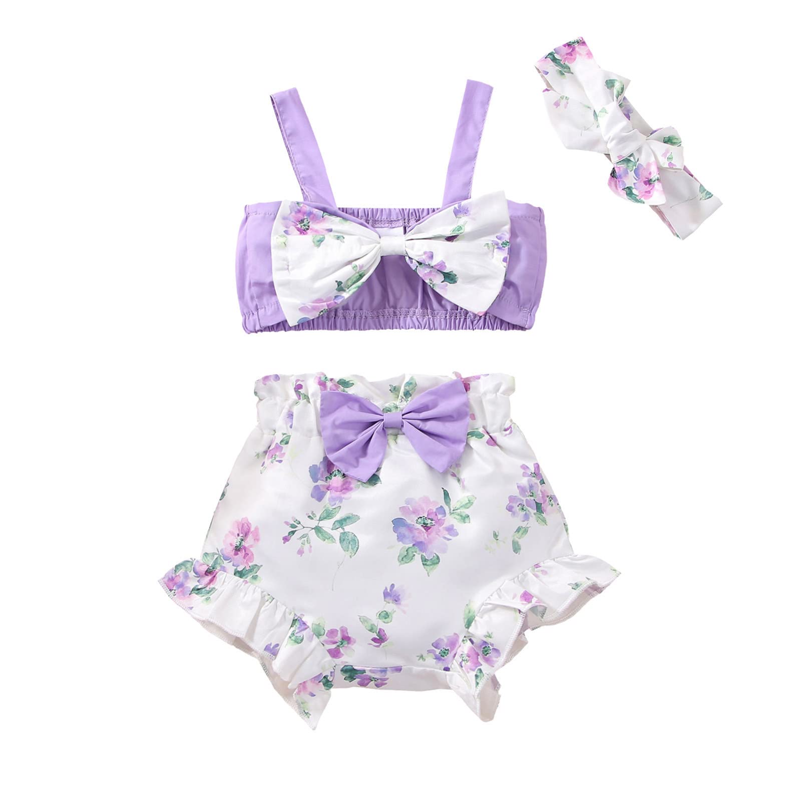 Baby Girl Summer Outfit Set - Sleeveless Bowknot Vest Top & Floral Shorts with Headband | Cute Infant Clothes for Beach, Park & Photo Shoots