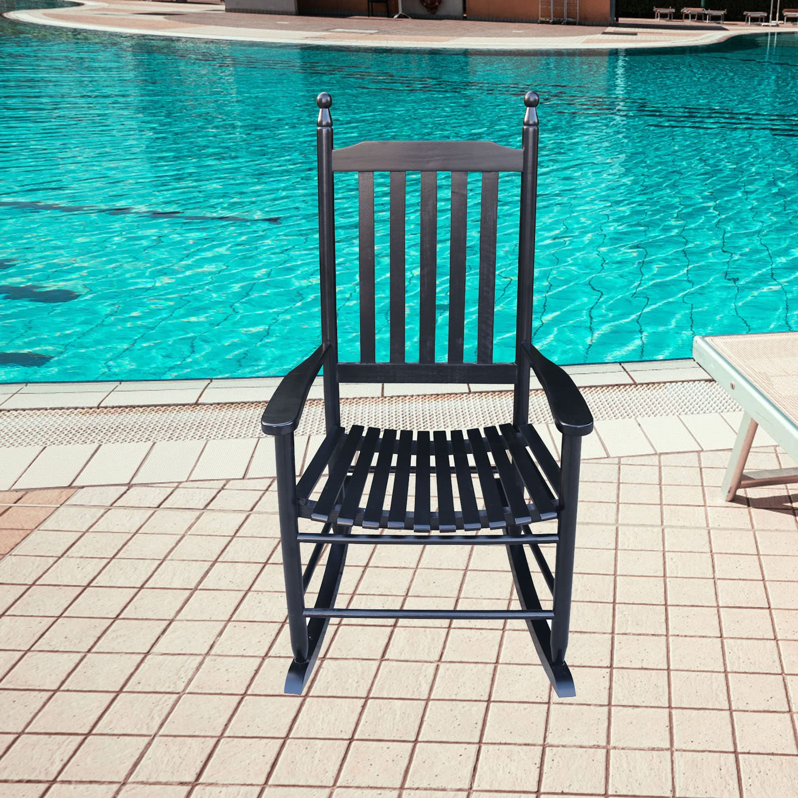 HomVent Wooden Rocking Chair - High Back Porch Rocker for Indoor & Outdoor Use - Perfect for Living Room, Patio, Garden, Balcony and Backyard Relaxation