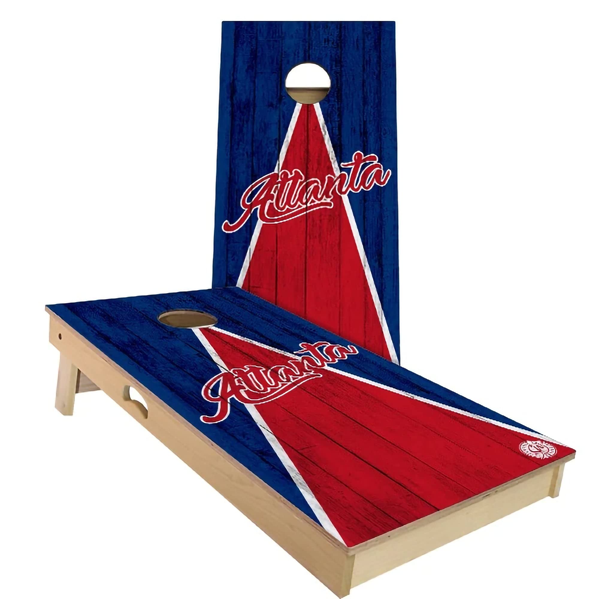 Atlanta Triangle City Themed Cornhole Game Set with 2 Boards & 8 Bags - Premium Outdoor Lawn Game for Backyard, Tailgating, and BBQ Parties - Multiple Sizes & Accessories Included