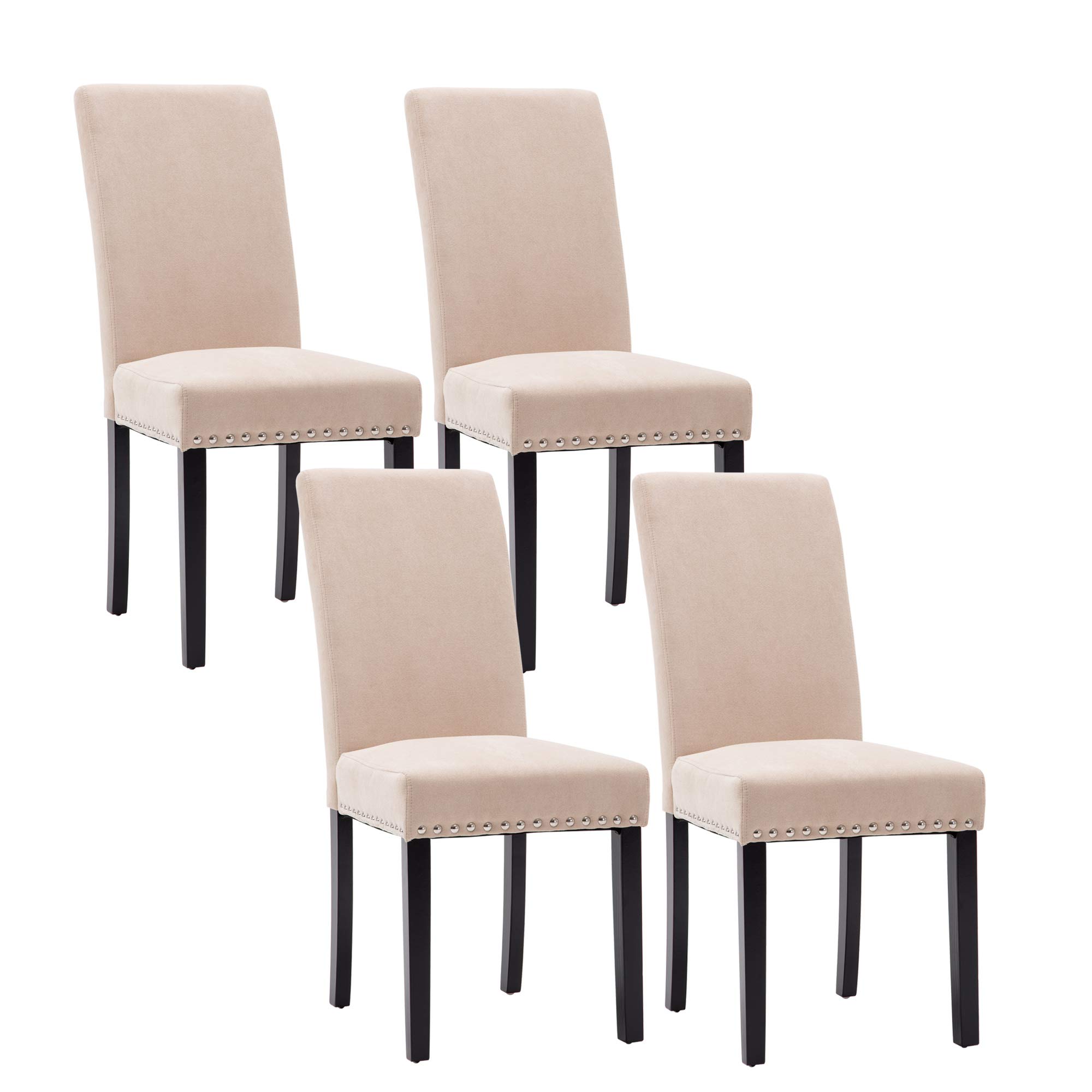NOBPEINT 4-Piece Upholstered Fabric Dining Chairs Set with Copper Nails - Beige Modern Kitchen Chairs for Dining Room, Restaurant, and Home Decor