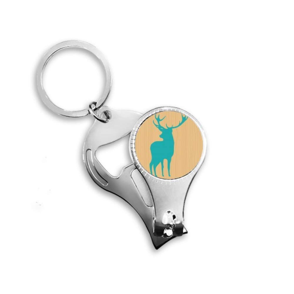 Deer Animal Blue Wood Grain Nail Clipper Keychain Bottle Opener - Multi-Tool for Camping, Hiking, and Outdoor Adventures