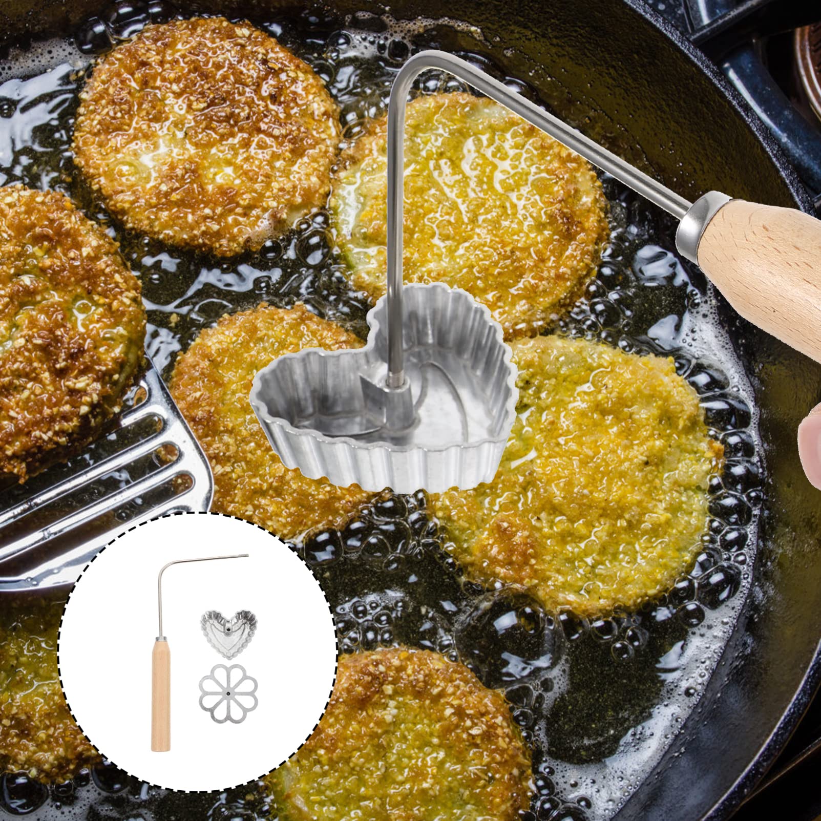 HEMOTON Non-Stick Pie Spoon Set - Floral Waffle Iron, Cookie Maker, Wooden Handle for Baking, Air Fryer, Desserts, Shrimp Cakes - Perfect for Home Cooking, Kitchen Supplies & DIY Treats