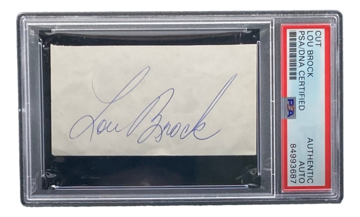Lou Brock St. Louis Cardinals Autographed Baseball Card - PSA/DNA Certified Slabbed Cut Signature - Perfect for Sports Memorabilia Collectors & Cardinals Fans Display