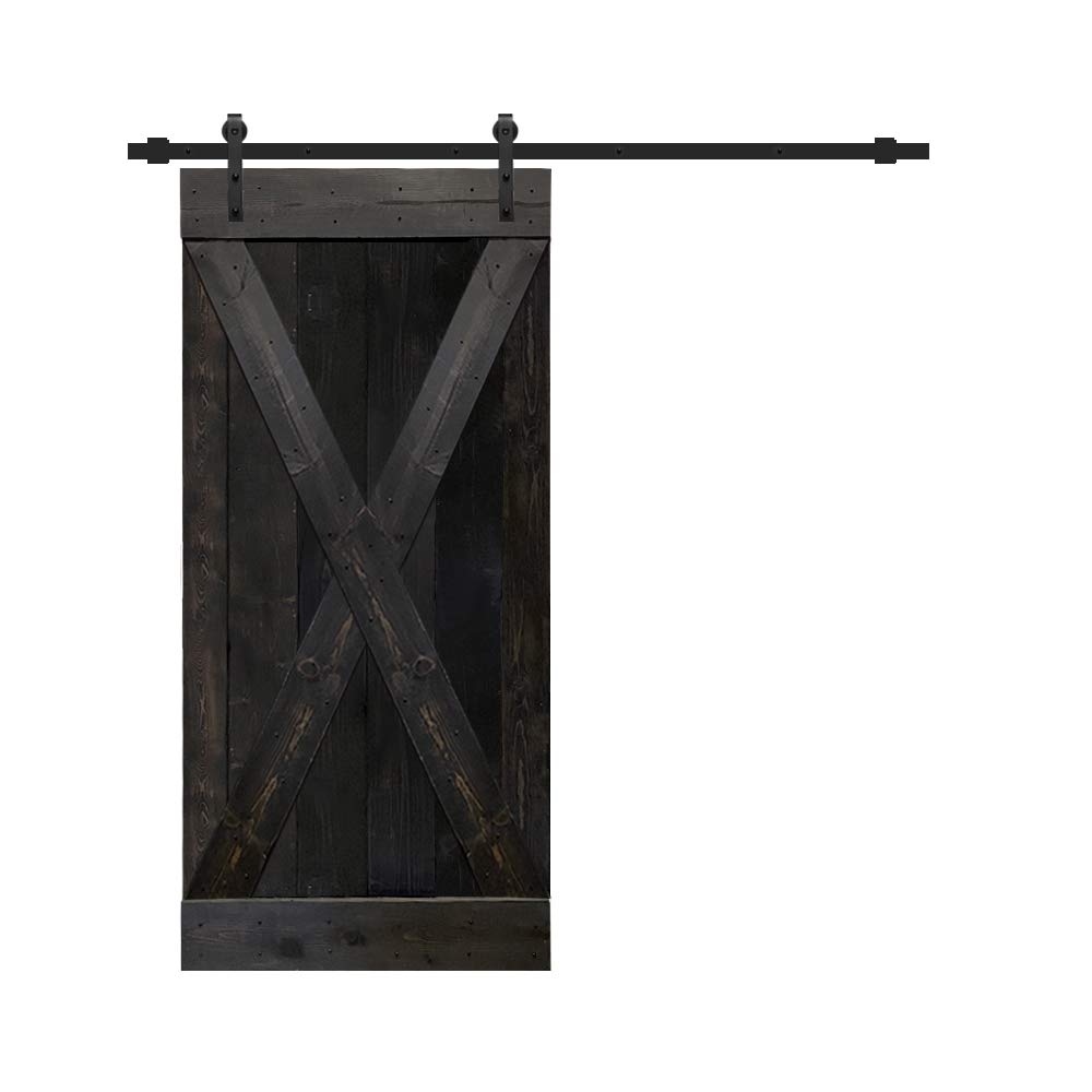 TMS X Series Stained Solid Knotty Pine Wood Interior Sliding Barn Door with Hardware Kit - Charcoal Black | Rustic Farmhouse Style for Bedroom, Closet & Home Office