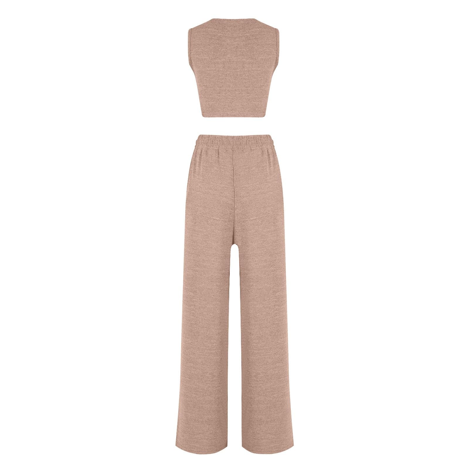 Women's 2-Piece Summer Outfits - Soft Linen Lounge Matching Set with Crop Top & Pants | Casual Comfort Wear for Home, Beach & Vacation | 2024 Fashion Trend