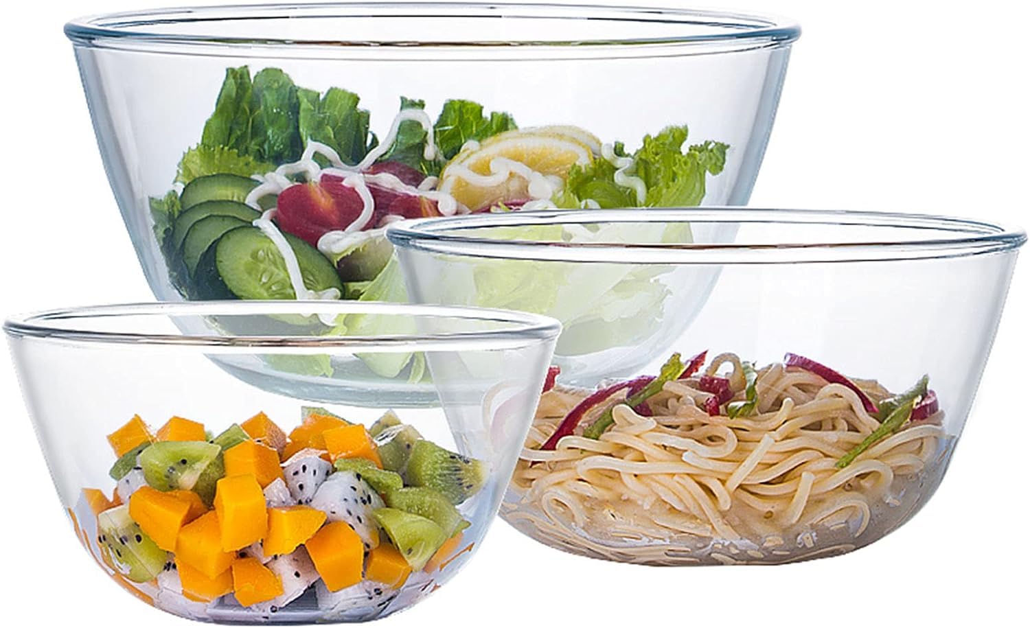 Borosilicate Glass Mixing Bowls Set - 400ml, 1050ml, 1650ml Microwave & Oven Safe - Transparent Heat-Resistant Kitchen Bowls for Baking, Mixing, Food Prep & Storage