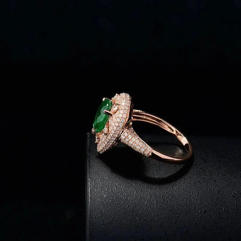 18K Rose Gold Emerald Ring for Women - 1.68ct Pear Cut Real Green Gemstone with SI Diamonds - Elegant Engagement & Wedding Jewelry - Perfect for Christmas Gifts, Anniversary & Special Occasions