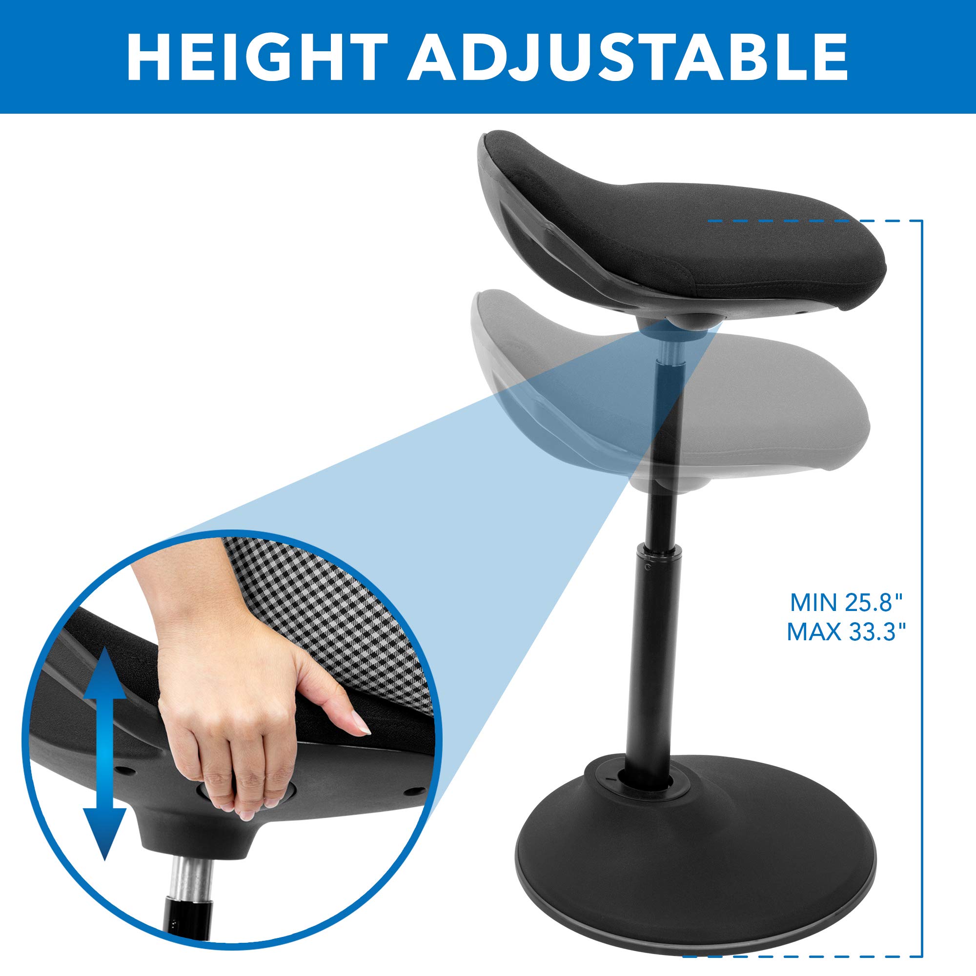 Mount-It! Ergonomic Sit Stand Stool with 360° Tilt - Adjustable Height Leaning Chair for Standing Desks, Airlift 360° Sit-Stand Balance Chair with Non-Slip Weighted Base (Black) - Perfect for Office, Home & Gaming Workstations