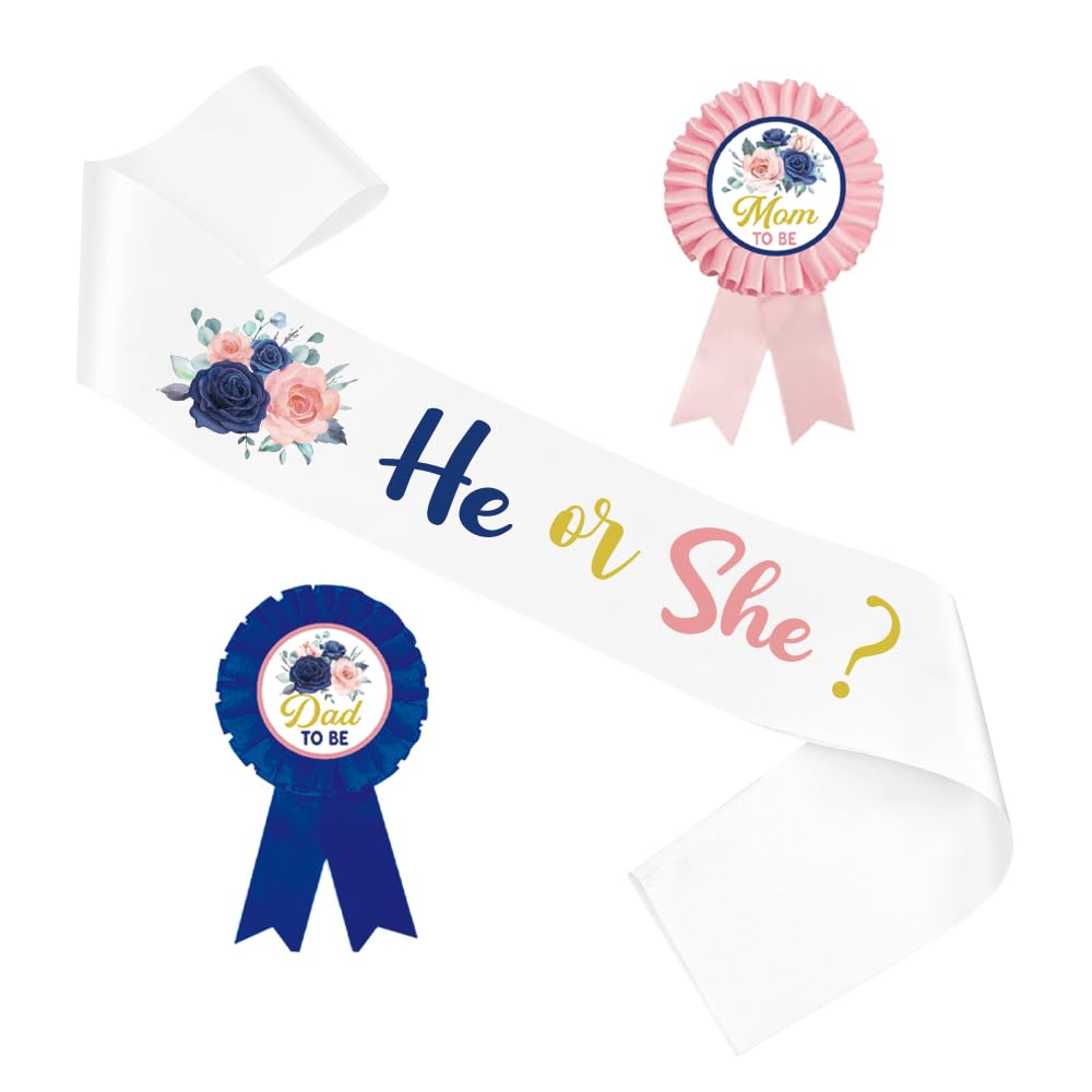 Baby Shower Sash & Badge Set for Gender Reveal - New Mom Gift