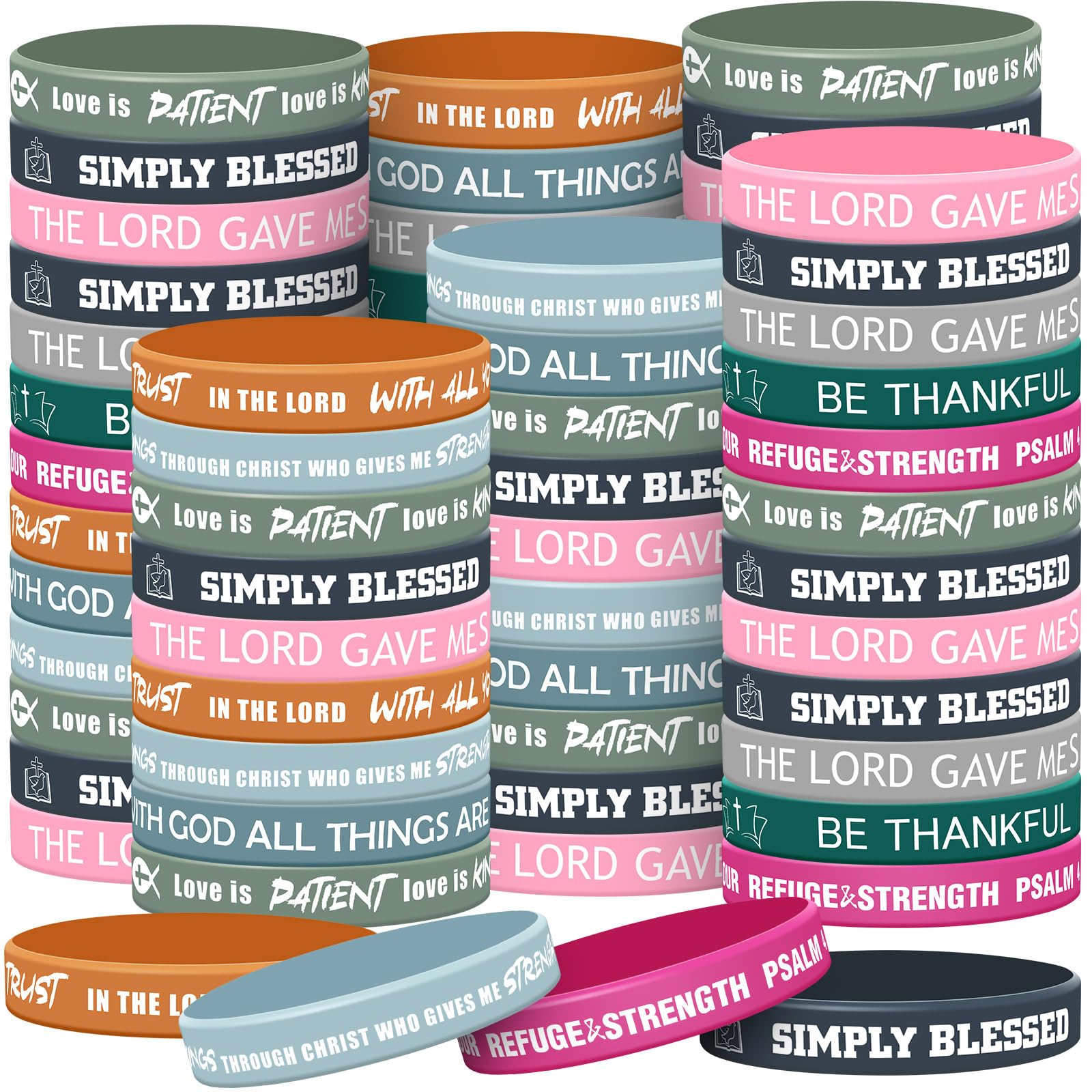 200 Pcs Religious Silicone Bracelets Bulk - Christian Scripture Bible Verse Wristbands for Men, Women, Kids & Teens - Inspirational Spiritual Rubber Bracelets for Church Events, Youth Groups & Party Gifts (Light Color)
