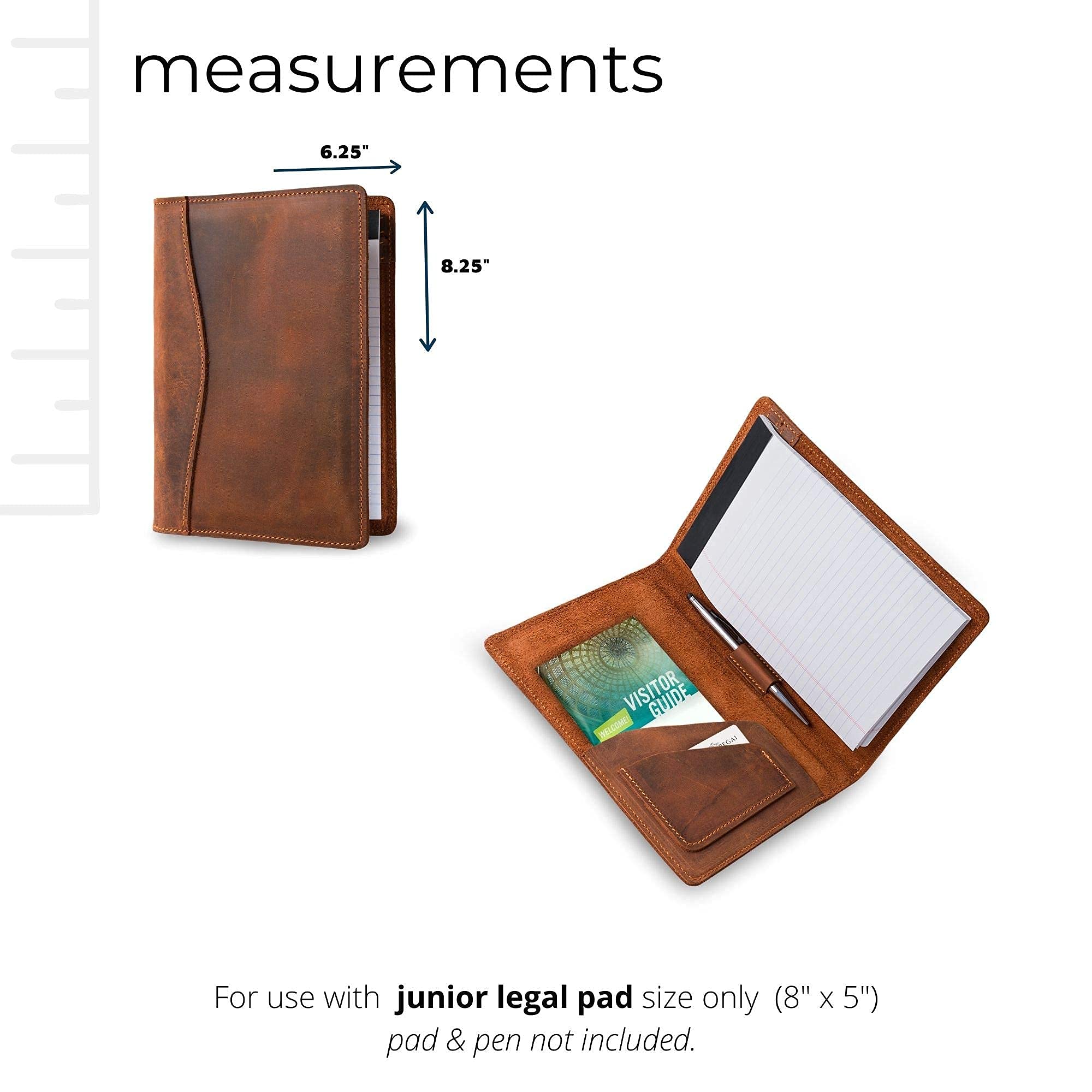 Premium PEGAI Junior Legal Pad Portfolio Binder - Leather Document Organizer with Business Card Holder for Resume, Interviews & Office Use - Personalized Mahogany Folio for Professionals & Students