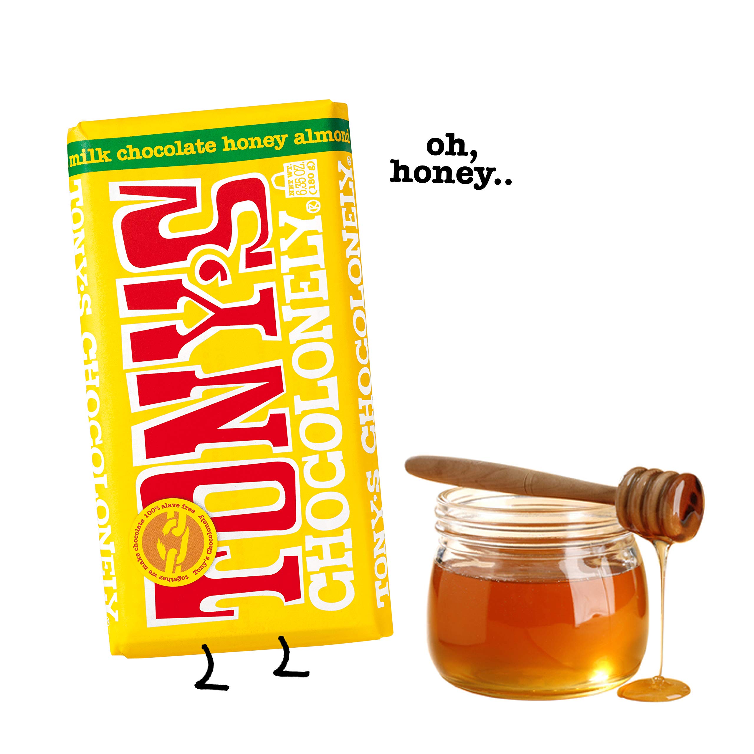 Tony's Chocolonely 32% Milk Chocolate Bar with Honey Almond Nougat - 6.35oz (15 Pack) | Gourmet Chocolate Bars for Gifts, Parties & Dessert Baking