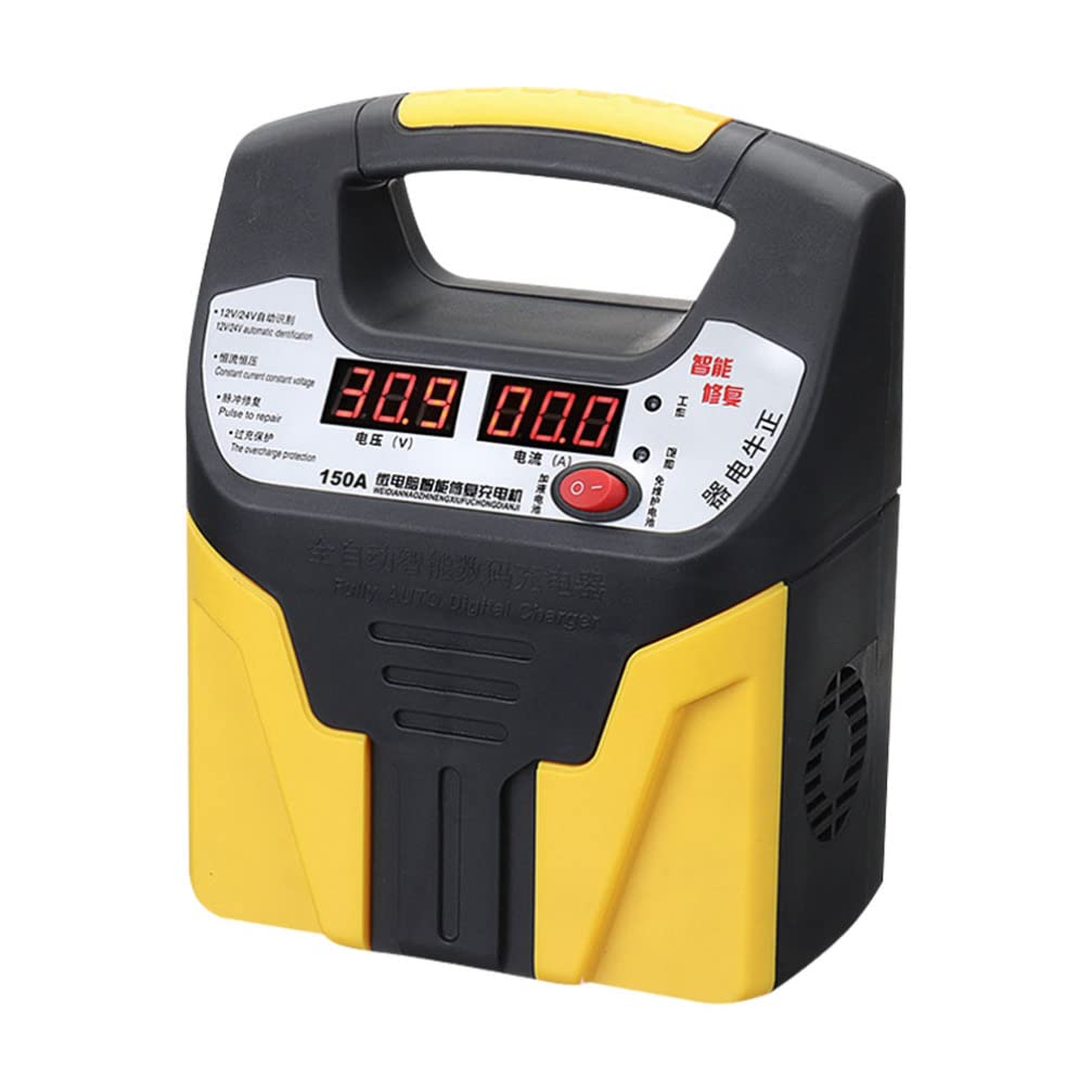 **Scicalife 12V 24V Smart Car Battery Charger with Pulse Repair - Safe Lead-Acid Battery Charger (Digital Display, Yellow) - US Plug - Ideal for Cars, Trucks, Motorcycles & Marine Batteries**