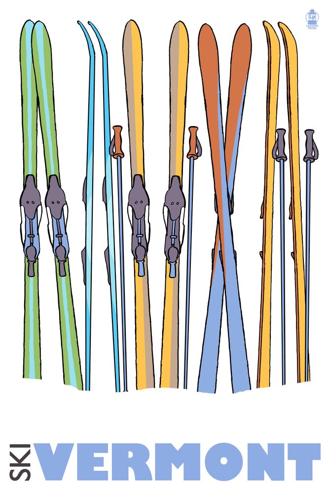 Lantern Press Skis in Snow Vermont Wall Art - 16x24 Wrapped Canvas Print for Home & Office Decor - Perfect for Living Room, Bedroom, or Ski Lodge Decor