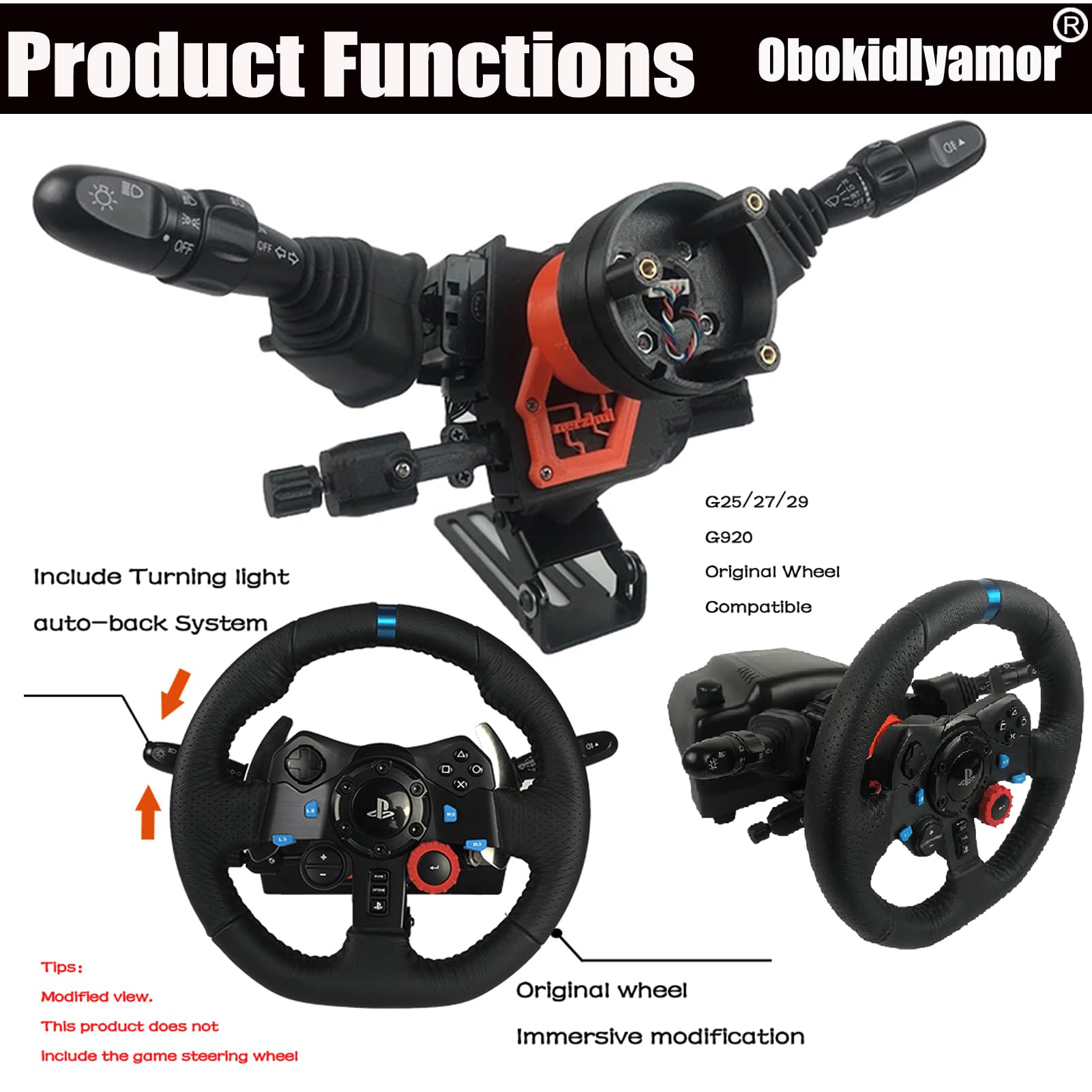 Upgraded DIY Racing Simulator Steering Wheel with Turn Signal & Wiper Lever Switch for Logitech G27 G29 G920 G923 - PC Compatible (Black) | Perfect for Gaming, Simulation Racing & Professional Esports Training
