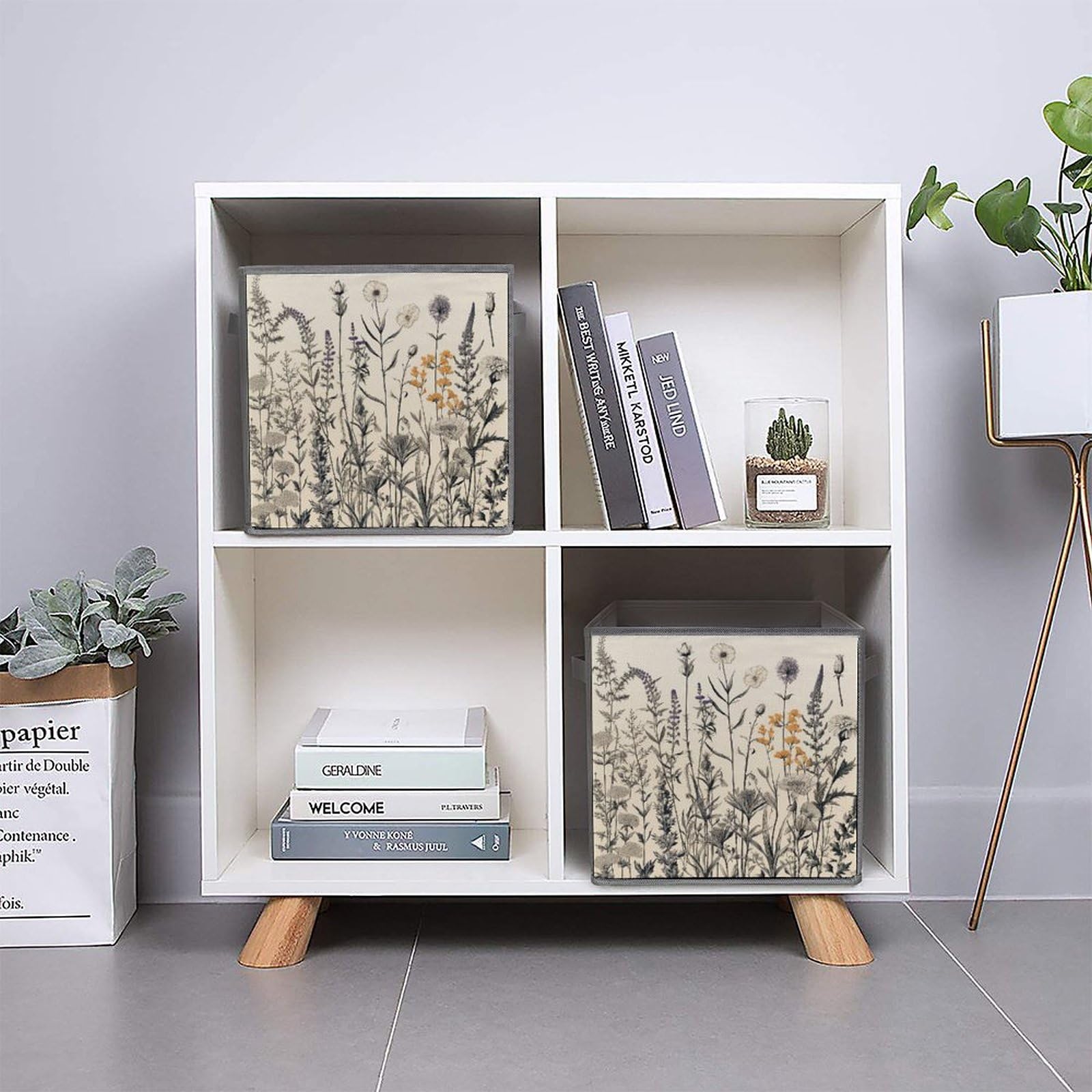 2PCS Foldable Storage Bins with Floral Herbs Botanical Print - Large Capacity Storage Boxes with Handles for Home, Office & Playroom Organization | Perfect for Toys, Books & Clutter Control