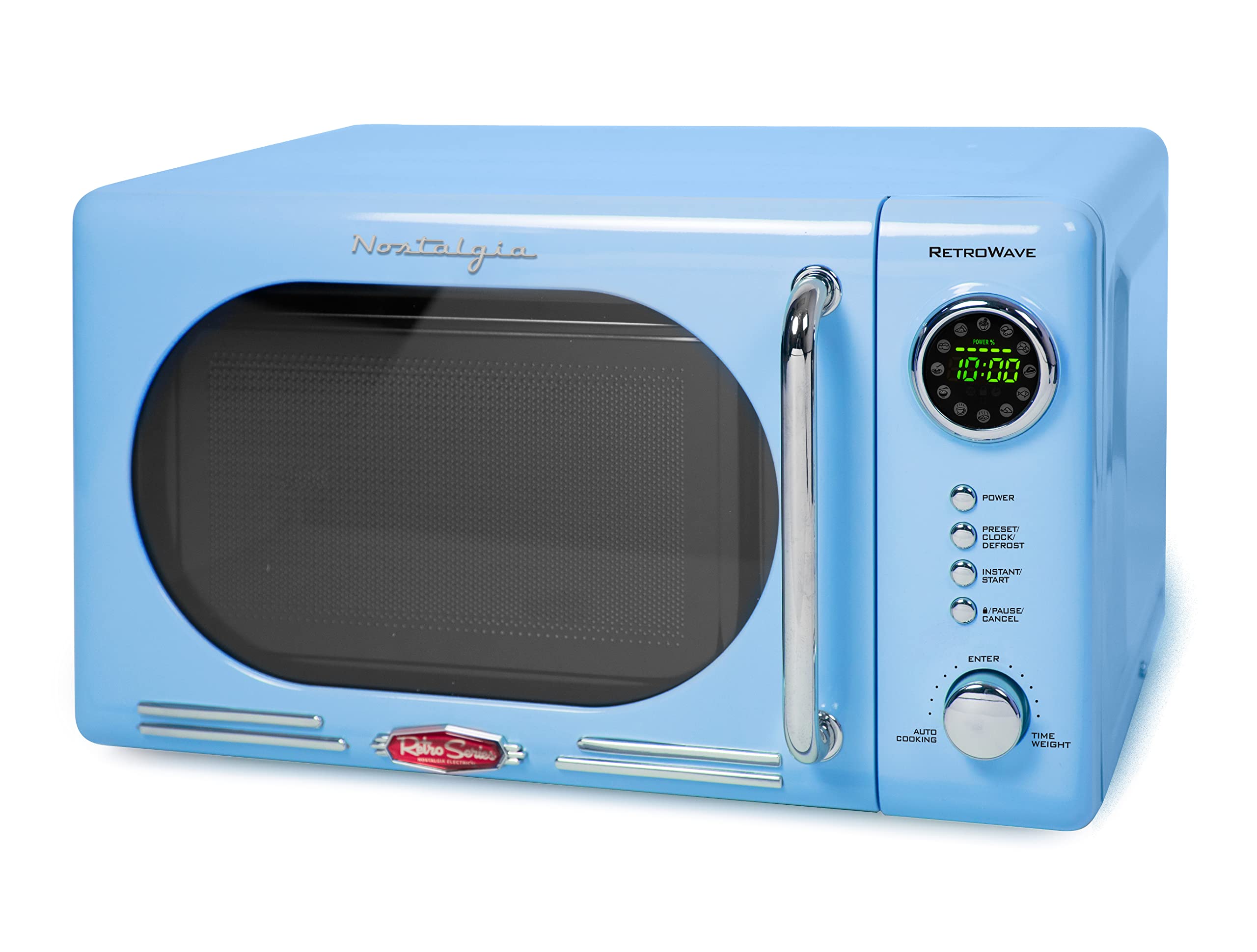 Nostalgia Retro Compact Countertop Microwave Oven 0.7 Cu. Ft 700W with LED Display & Child Lock - Easy Clean Interior in Vintage Blue - Perfect for Dorms, Small Kitchens & Office Break Rooms