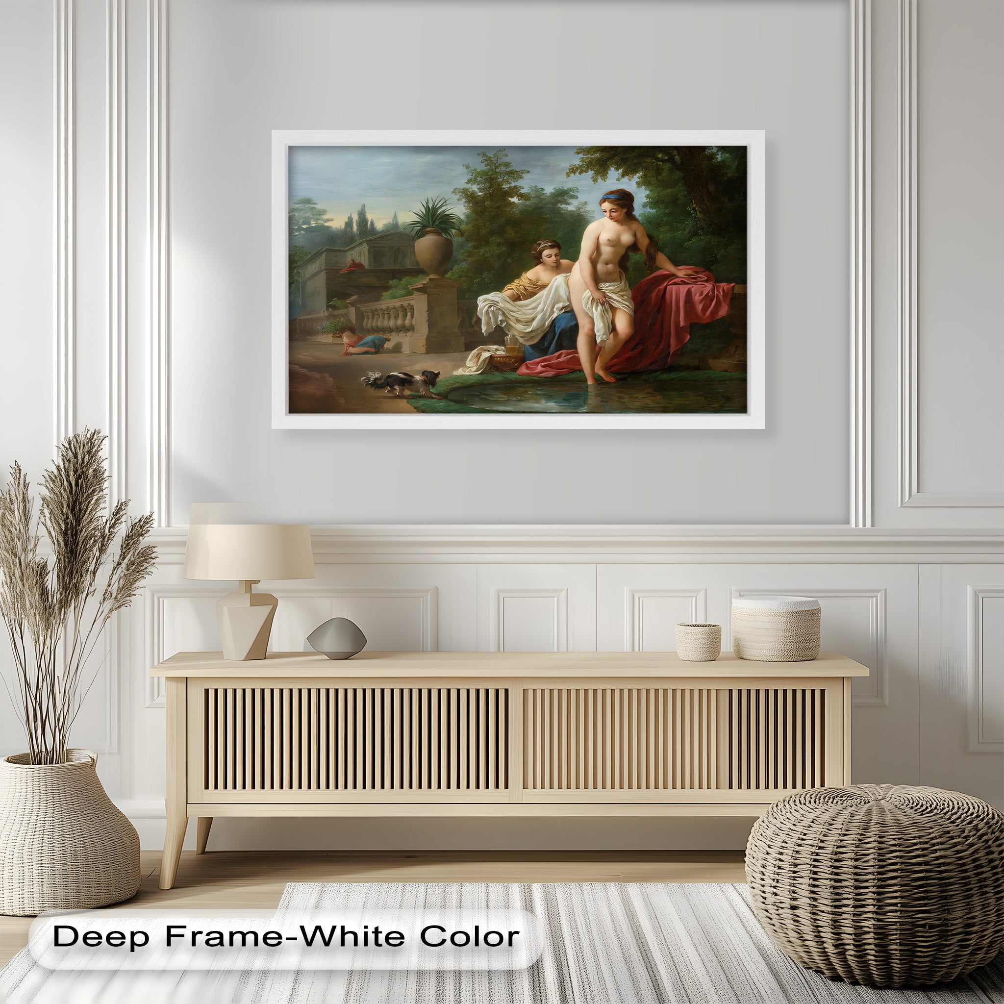 Neoclassical Elegance Oil Painting - Garden Bathing Scene Artwork for Home Decor & Living Room Wall Art